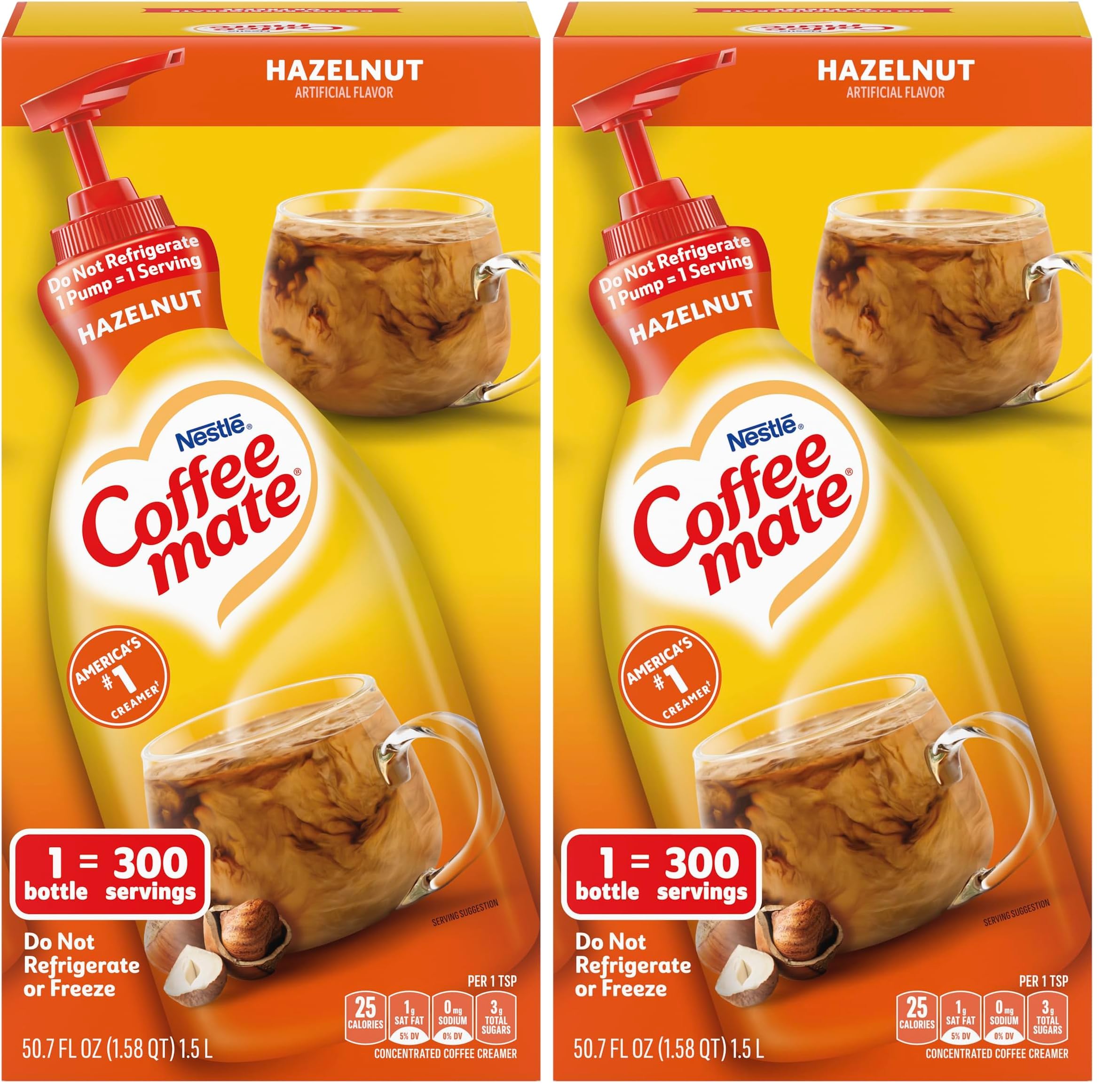 Nestle Coffee mate Coffee Creamer, Hazelnut, Concentrated Liquid Pump Bottle, Non Dairy, No Refrigeration, 50.7 Ounces (Pack of 2)