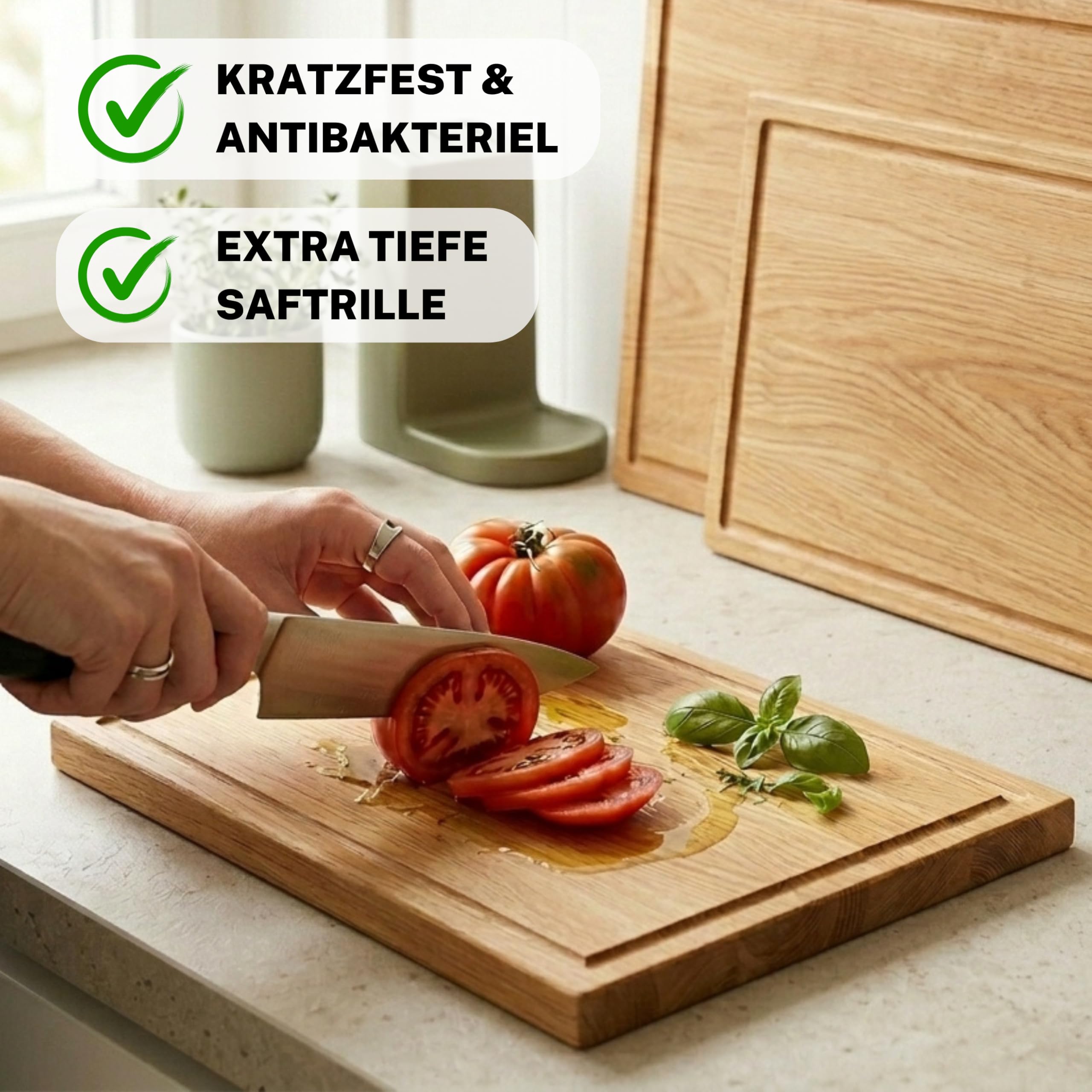 ASTREIN® Schneidebrett Eiche – Massives Holzbrett 3er Set – Hochwertiges Küchenbrett aus Eichenholz – Robust, langlebig & messerschonend – Ideal als Schneide‑ & Servierbrett (3er Set)