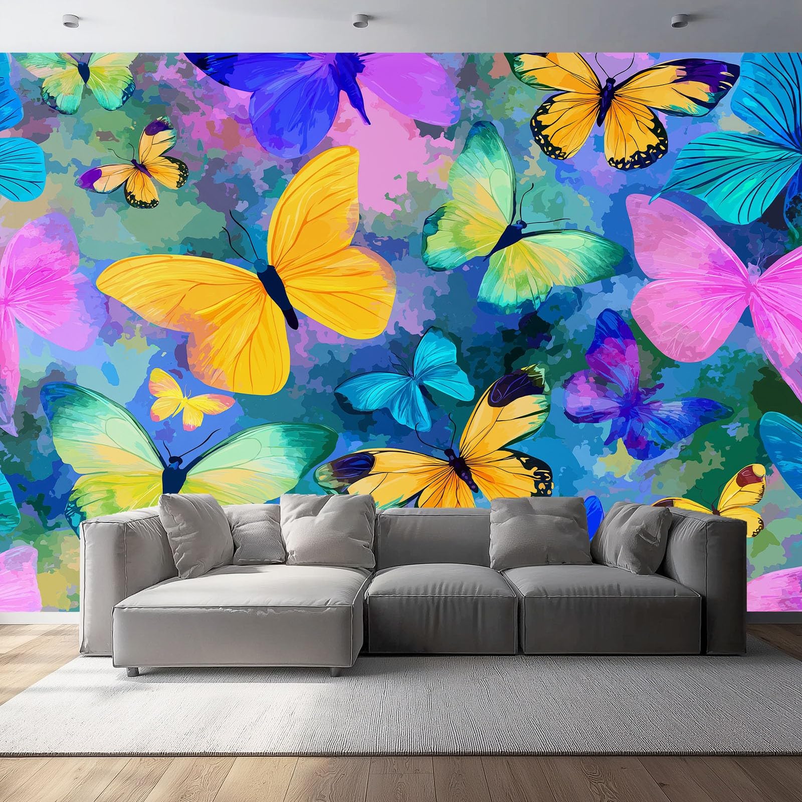 Panoramiczna tapeta 400 x 280 cm, fantastyczna tekstura motyli, kolorowa nowoczesna okładzina ścienna do salonu, sypialni, jadalni i pokoju dziecięcego, wodoodporna i łatwa w montażu