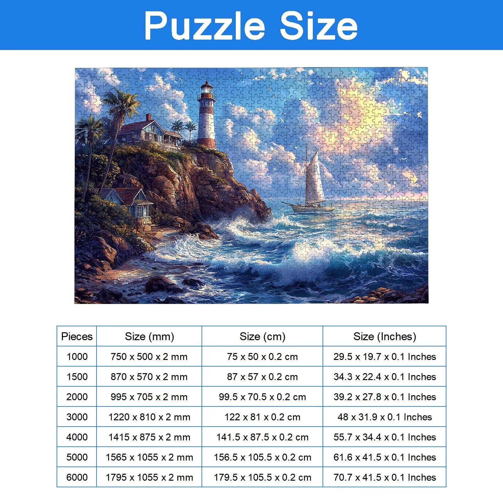 Puzzle 3000 Pezzi Paesaggio, Puzzle Faro 3000 Pezzi Arte per Adulti e Bambini, Misura: 122x81 cm, Puzzles Legno per Adulti con Squisita Scatola di Imballaggio, Idea Regalo Donna, Regalo Uomo, -8951