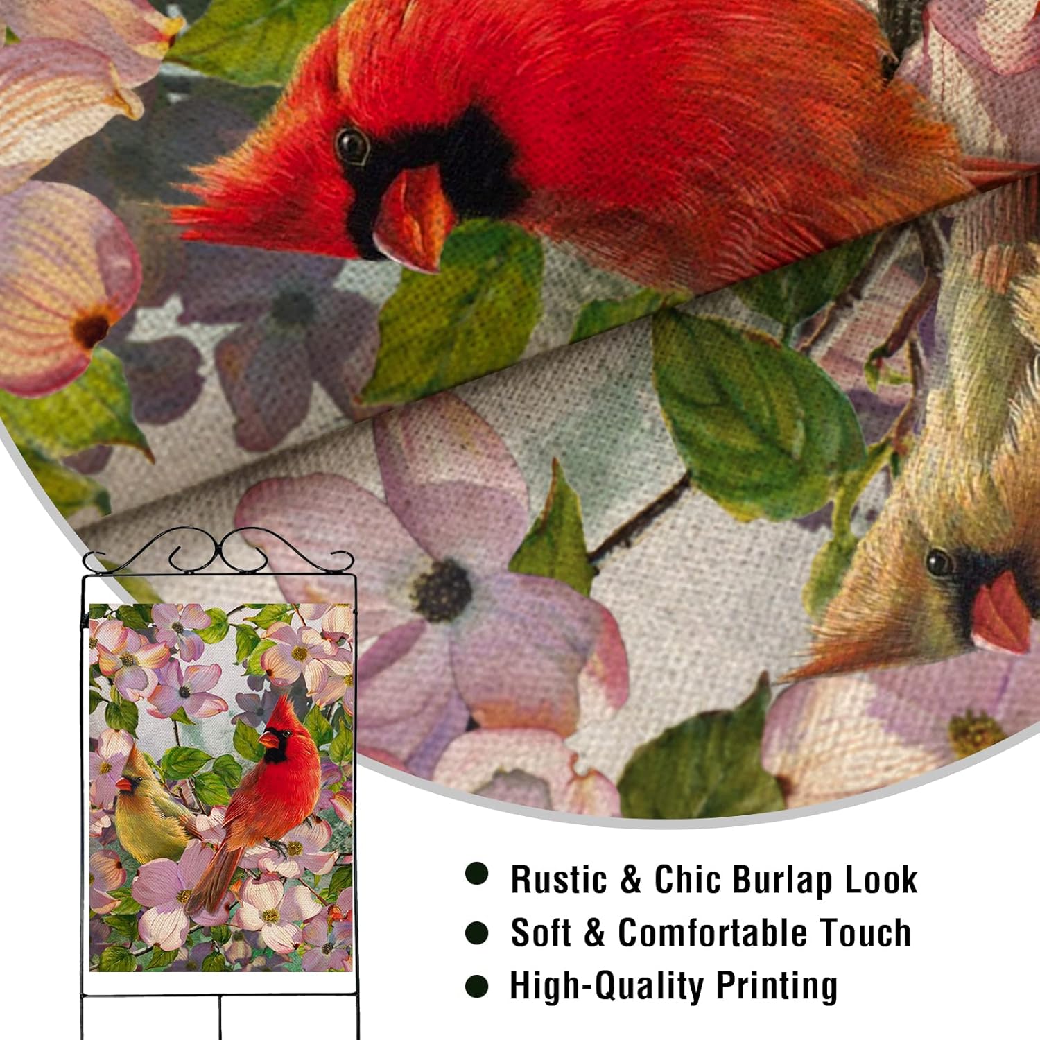 Artofy Cardinal Spring Home Decorative House Flag, Garden Yard Lawn Summer Welcome Decor Red Yellow Birds Dogwood Flowers, Floral Outside Decorations Outdoor Large Burlap Flag Double Sided 28 x 40 - Image 3