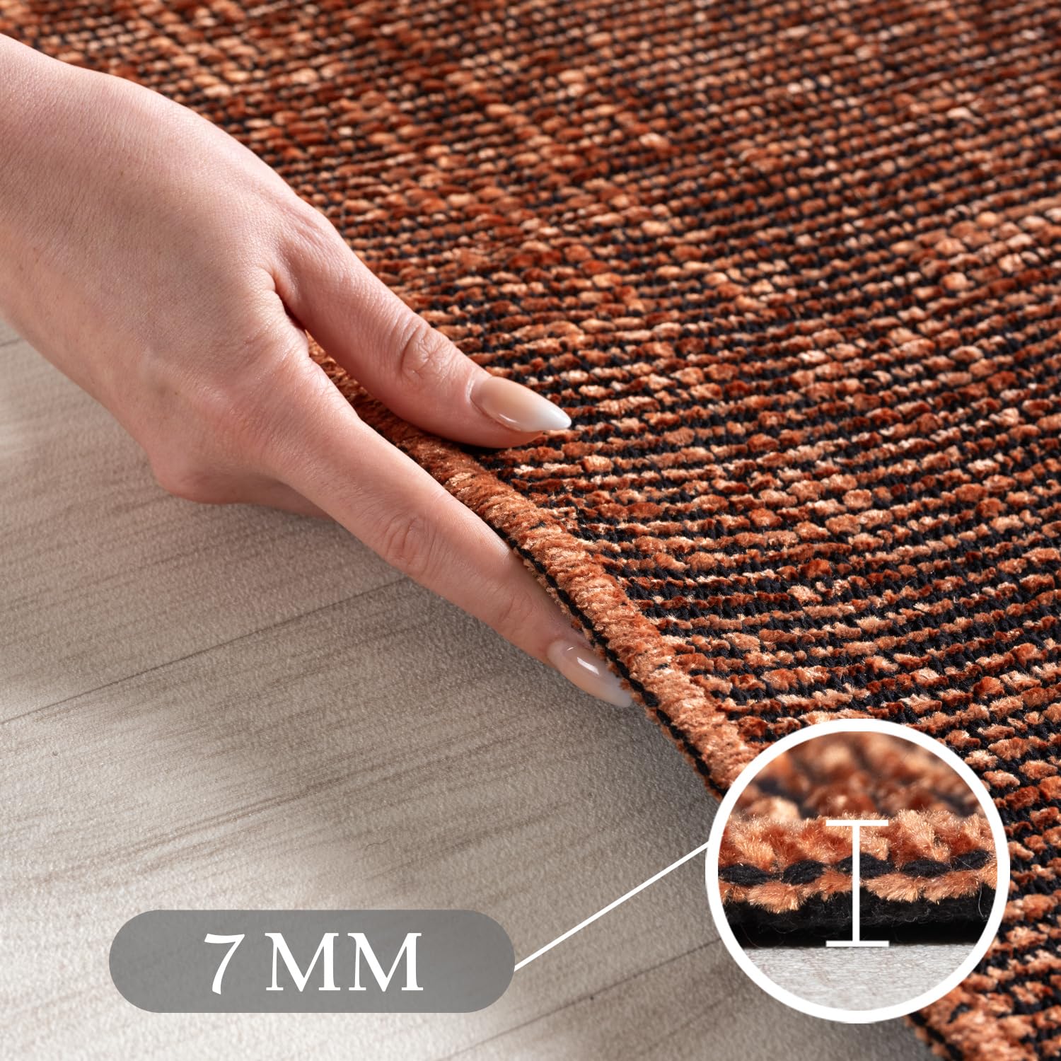 Teppium Tapis en Coton Chenille Terre Cuite 120x170 cm Lavable, Style Boho, Vintage Kelim, Poils Courts, Antidérapant et Doux, Mélange Monochrome, pour Salon, Chambre, Bureau & Cuisine