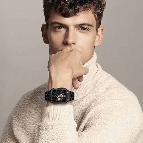 Miniatura 6 de HASLFM - Correa de reloj de acero inoxidable con funda compatible con Apple Watch Series 6, 5, 4, SE321 (1.732 pulgadas), serie 3, 2, 1 (1.654