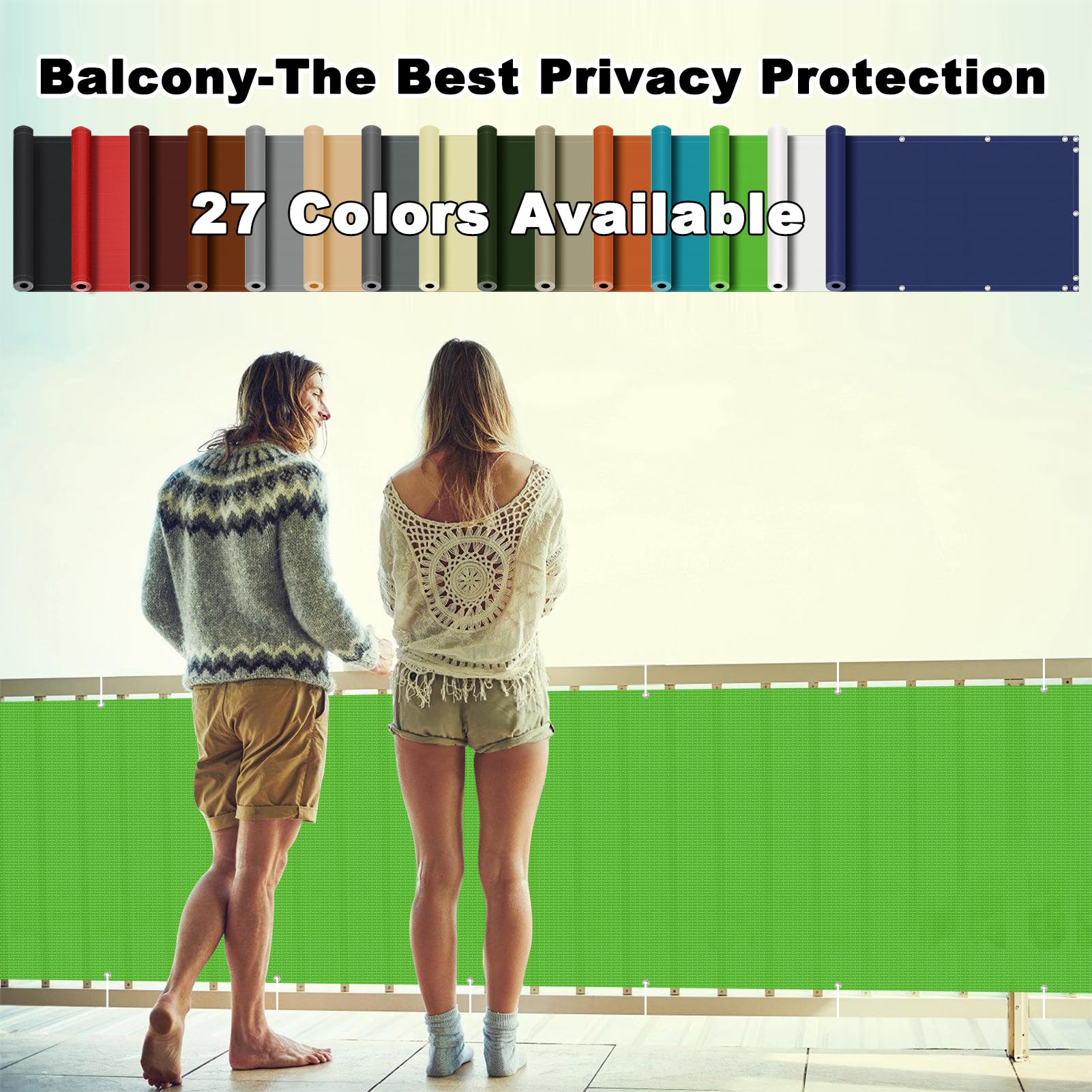 Recinzione per balcone, 4 x 4 m, in resina UV, visibile, senza fori, con fascette stringicavo, per ringhiere, colore verde