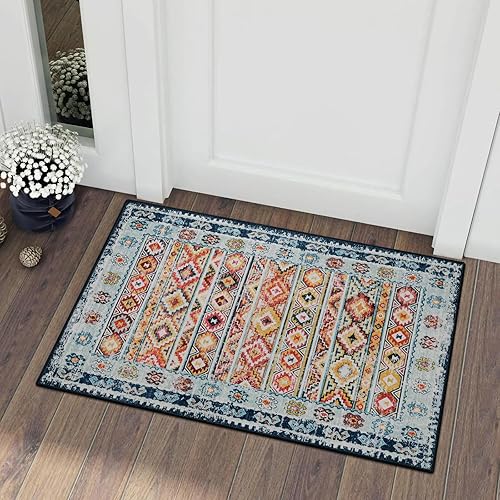 Miniatura 1 de Wonnitar Alfombra bohemia bohemia de 4 x 6 pies, lavable y grande, alfombra bohemia para sala de estar, alfombra colorida con enrejado marroquí para
