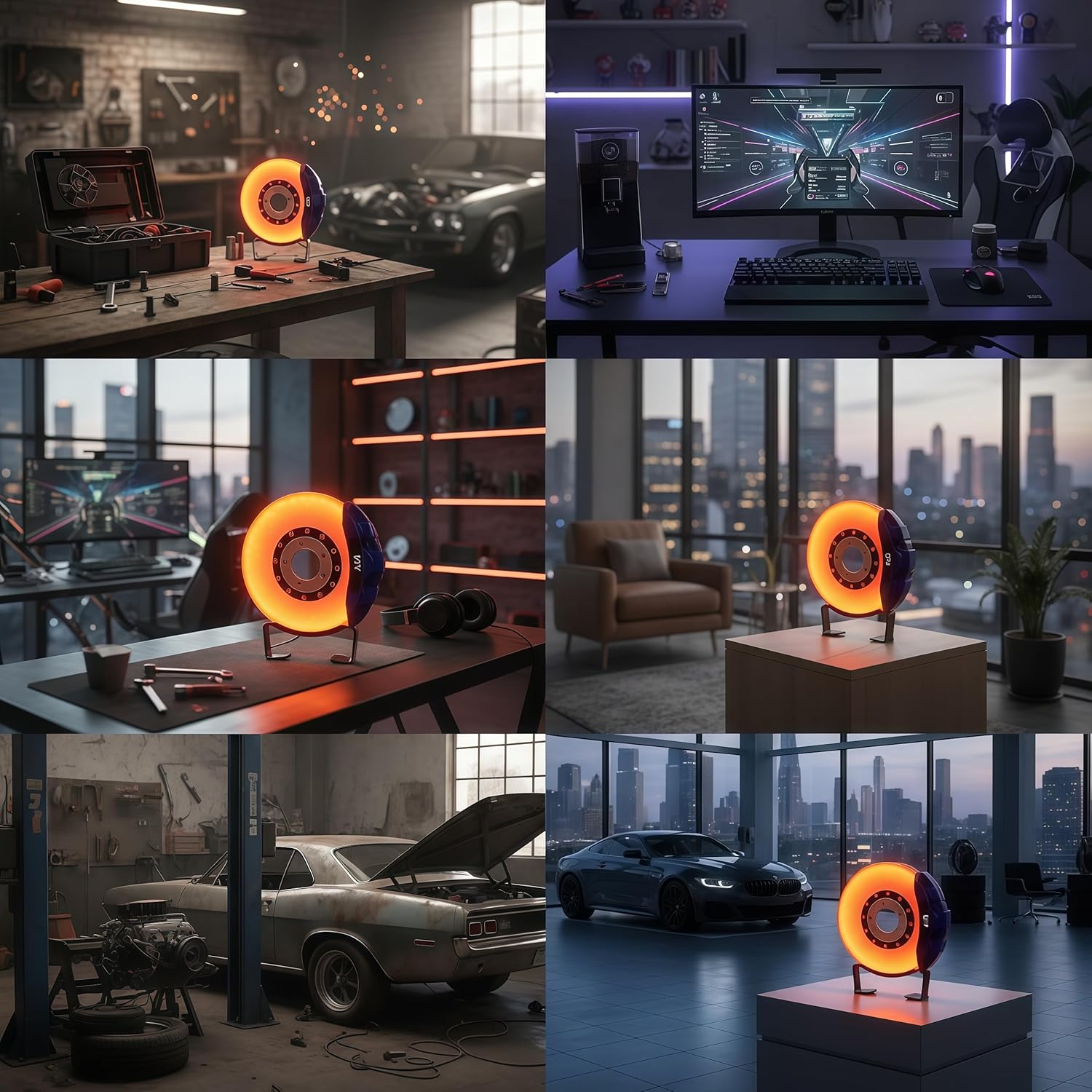 Brake Disc Table Decorative Light, LED Rechargeable USB Night Light Desk Ambient Lamp with Touch Switch, Dynamic Racing Style for Decor Garage, Room, Car Lovers, Holiday Gift - Blue