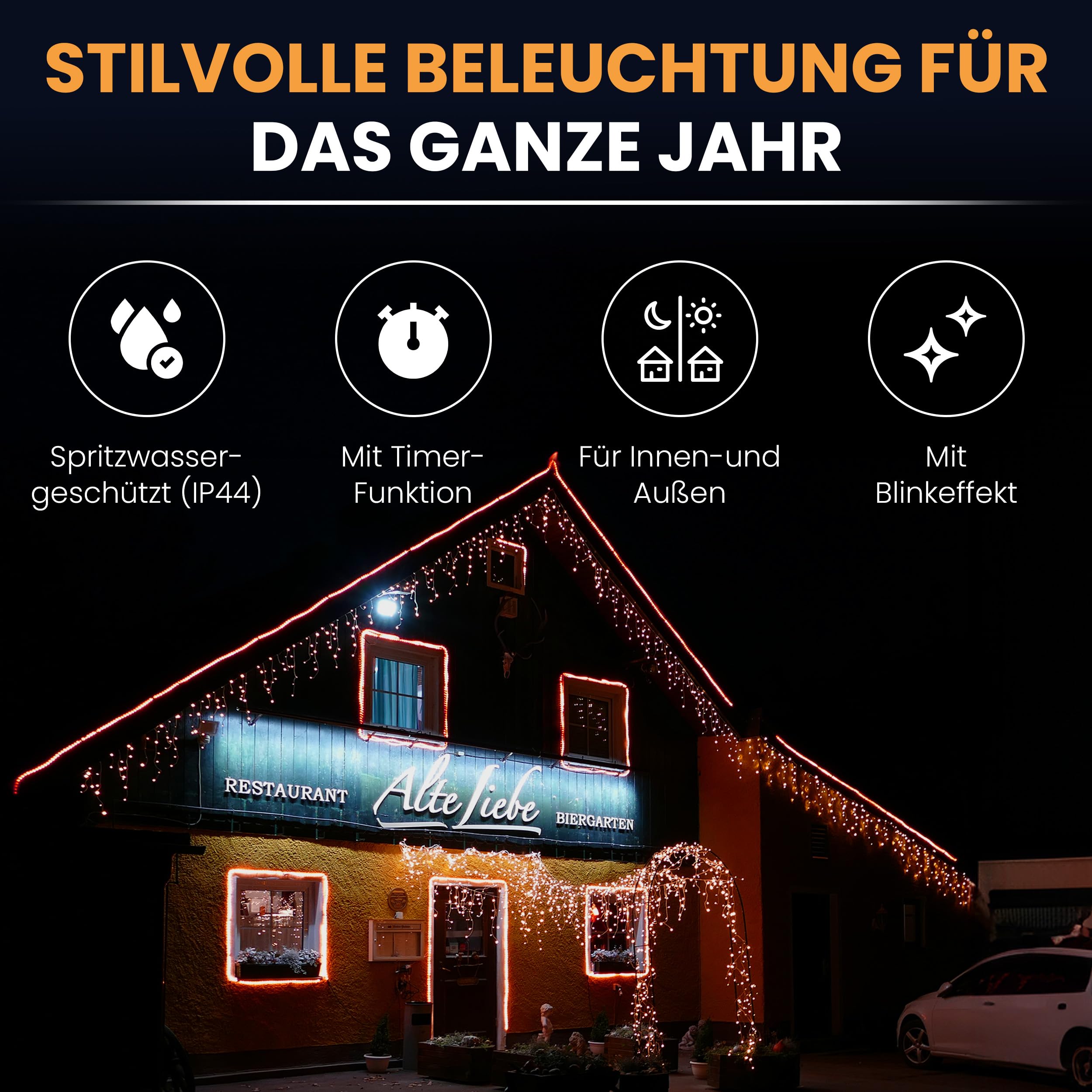GARTENPIRAT Catena luminosa gocce ghiaccio 12m con 480LED bianco caldo Flash