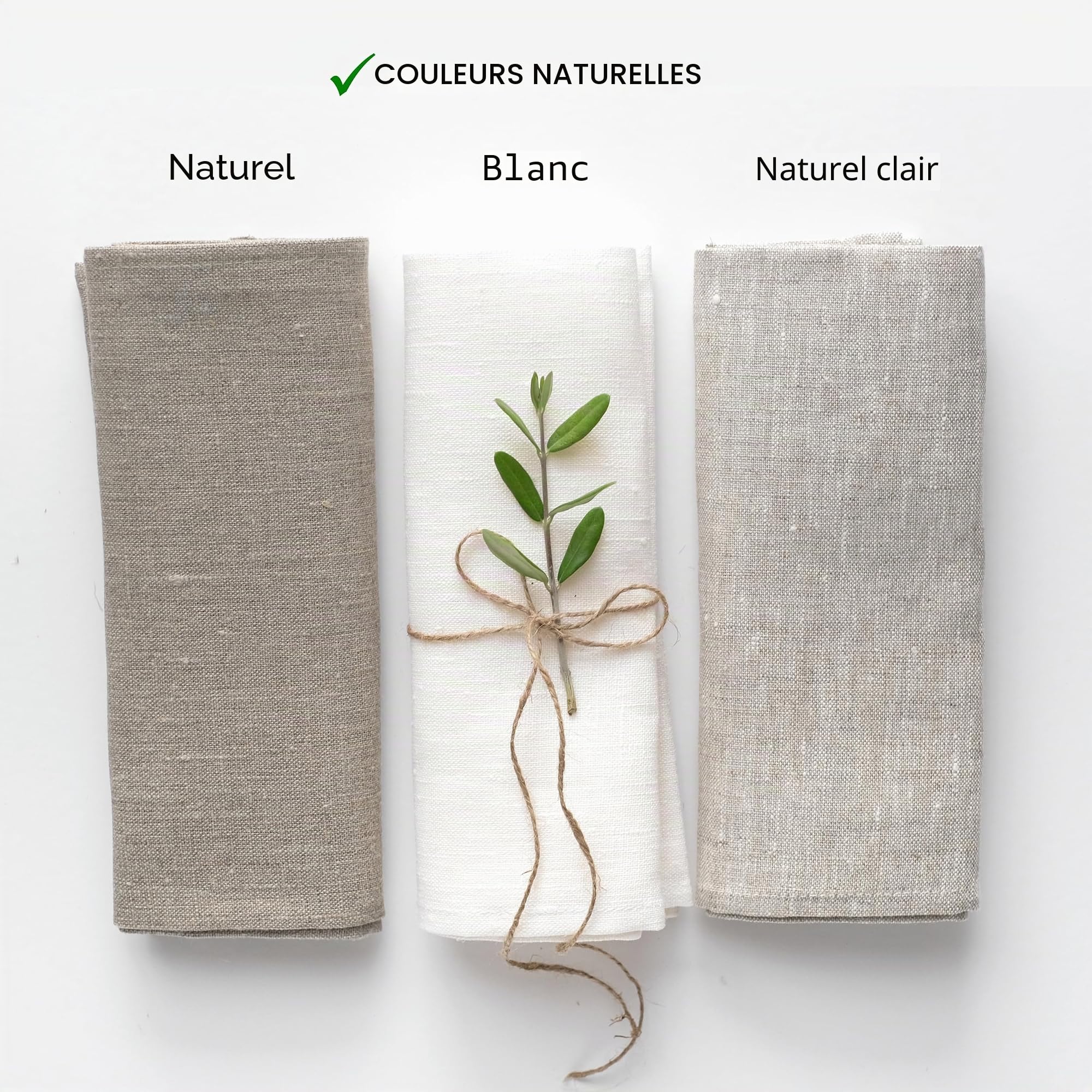 3 Torchons de cuisine en lin - 50 x 70 cm - 100% lin - Blanc + Naturel + Beige
