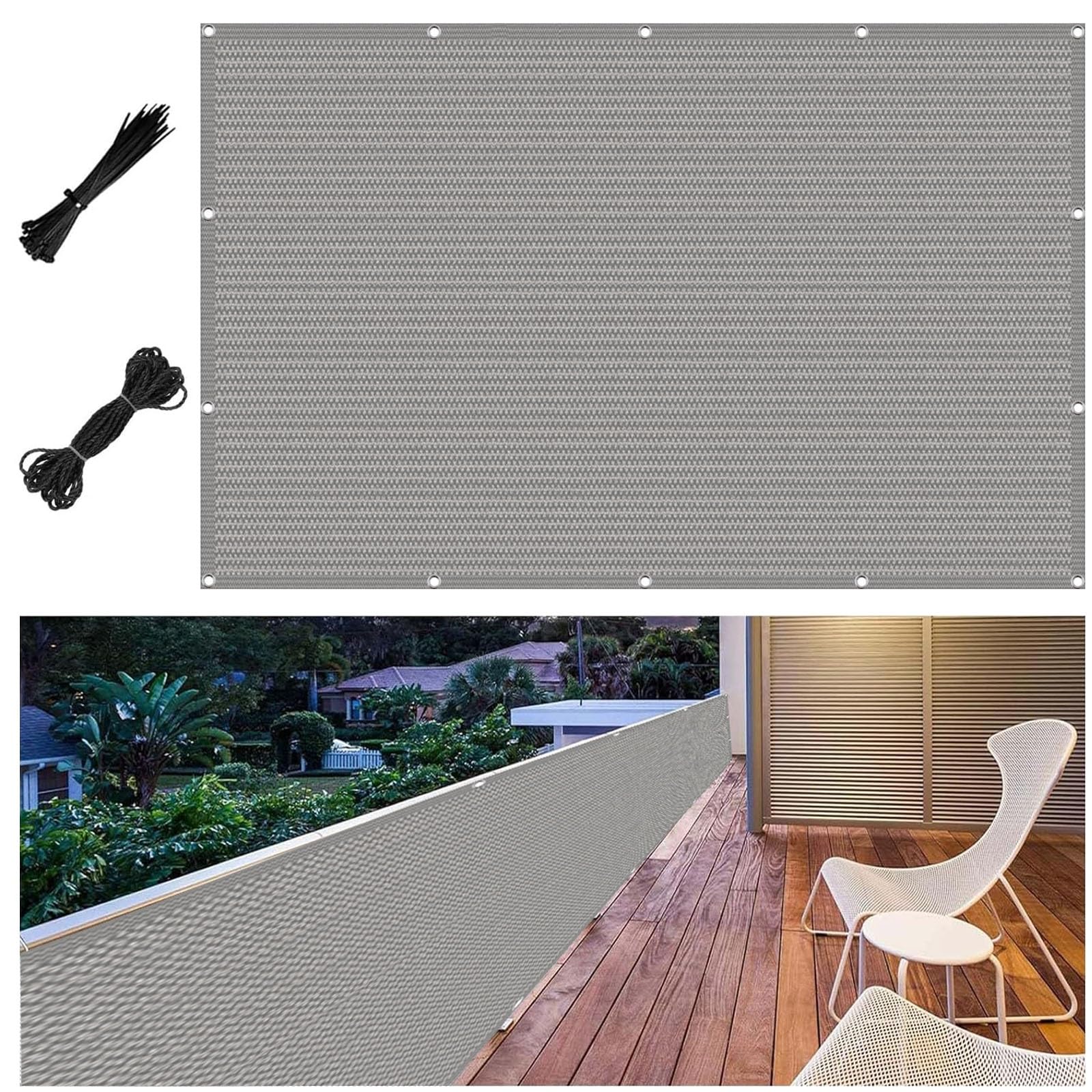 Copertura per Balcone Frangivisto 135 x 255 cm Protezione Della Privacy, Frangivento in,Anti-Uv, Respirante, Durevole Telo Ombreggiante Rete Copri Privacy Recinzione, per Balcone, Grigio Chiaro