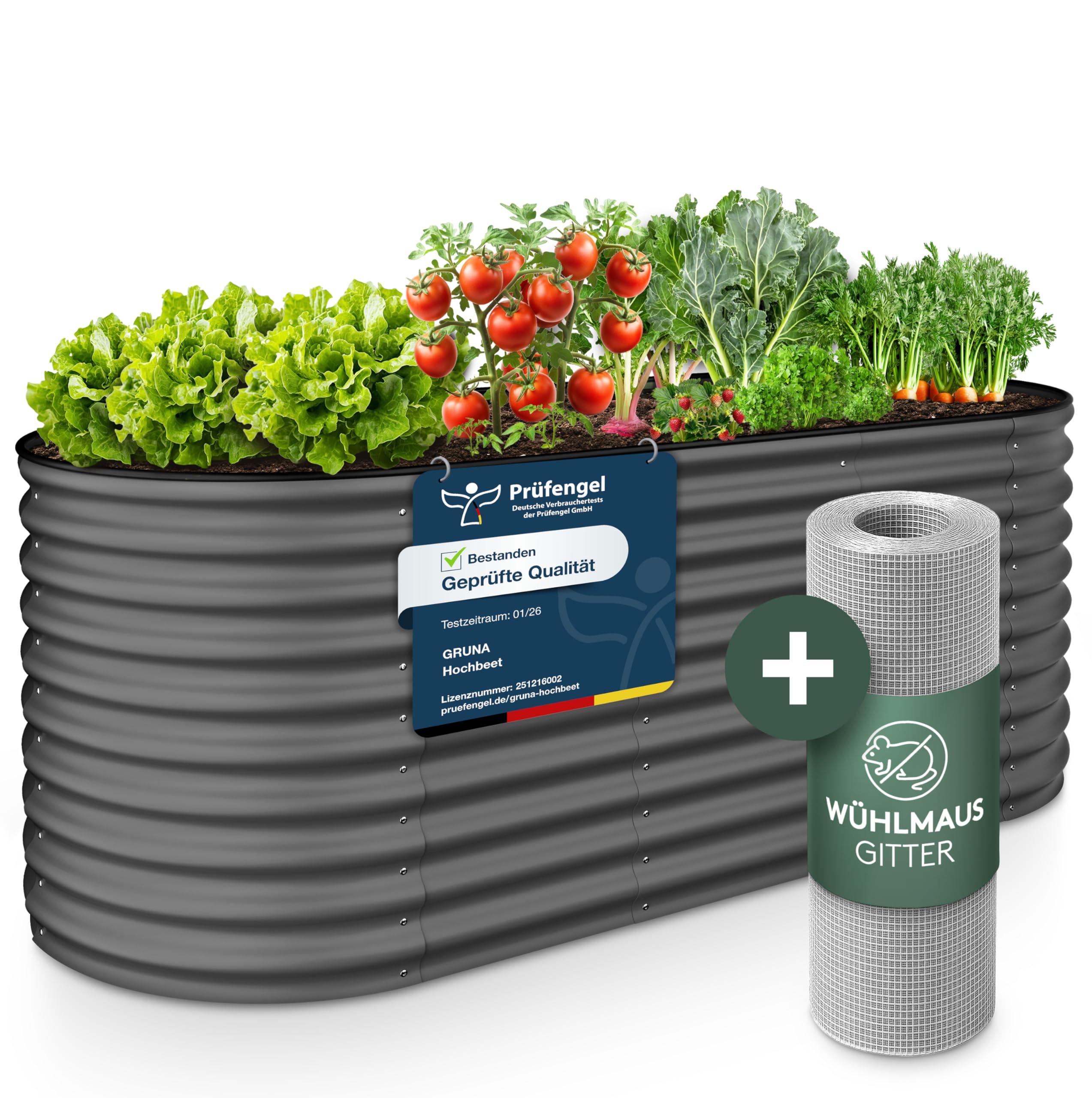 GRUNA - Hochbeet Metall 200x80x75 cm I 6 in 1 Modular Hochbeete-Kit I 100% Rostfrei I Formstabil Dank Verstrebung I Hochbeete für Garten I Hochbeet Anthrazit (200x80x75)