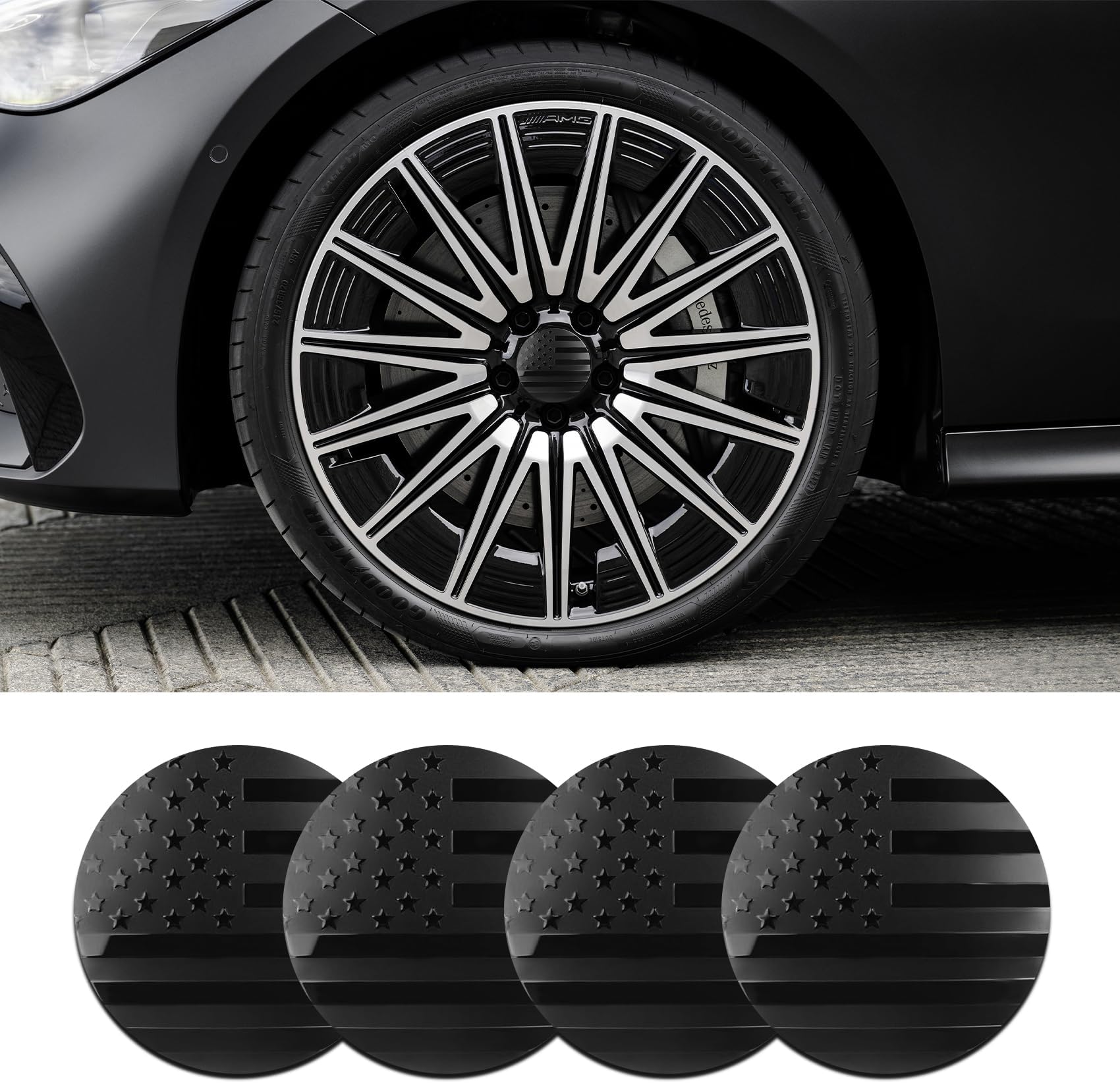4PCS Car Wheel Center Hub Cover, Center Caps for Rims, Waterproof & Rustproof Automotive Accessories Decals, Universal Car Accessories Hub Caps Compatible with Cars (Black Flag)
