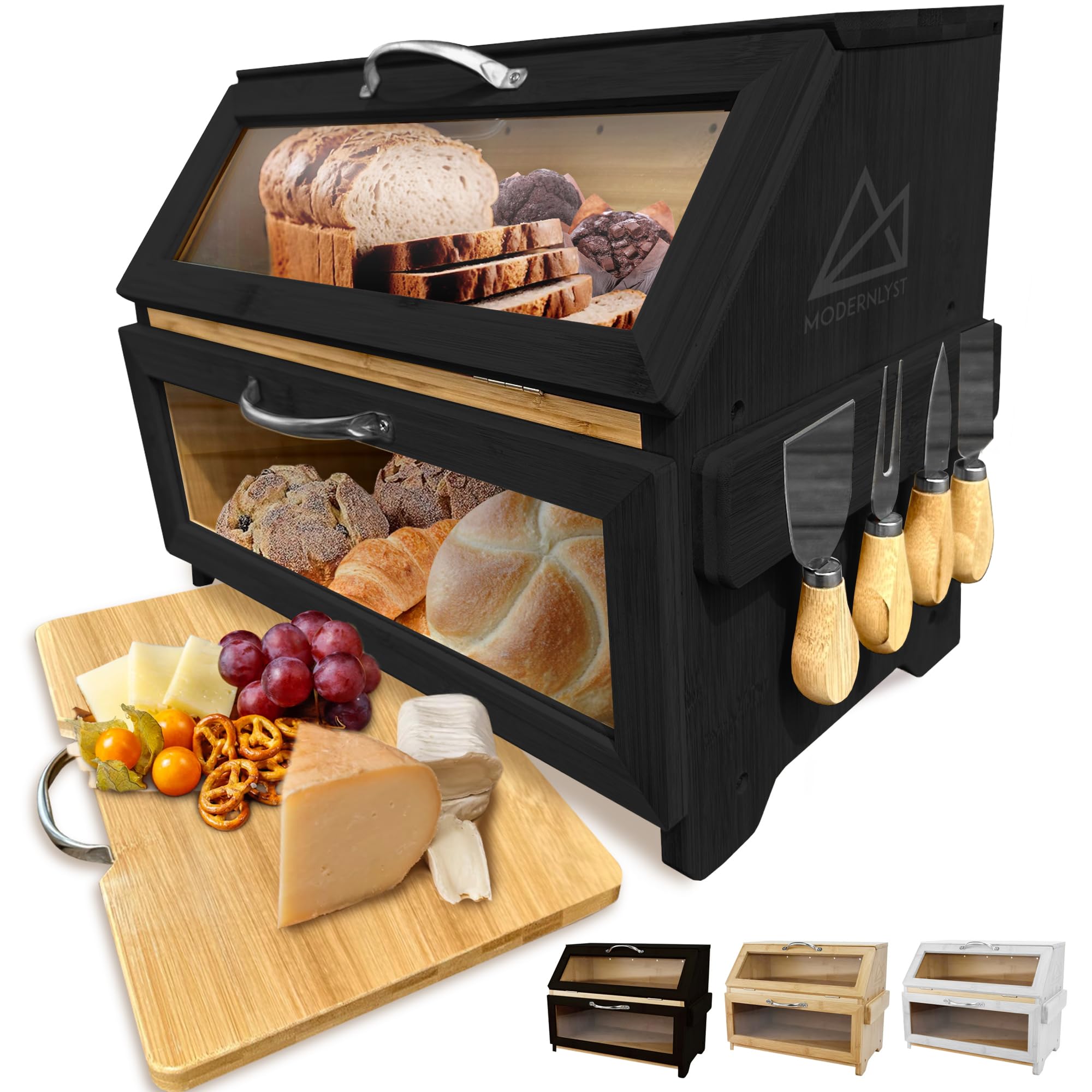 Amazon.com: Modernlyst Extra Large Black Bread Box with Cutting
