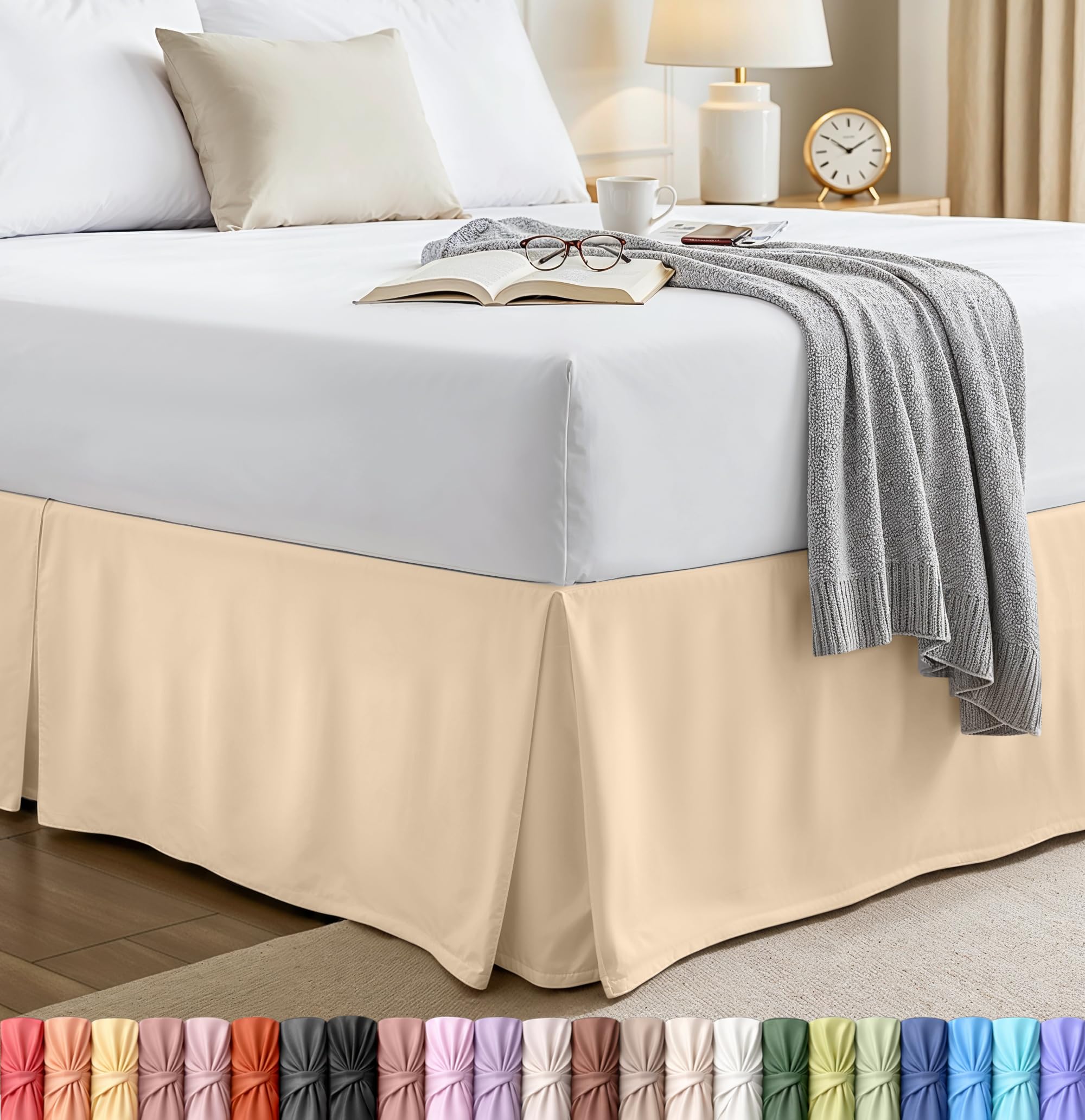 Utopia Bedding Beige Bed Skirt - Soft Quadruple Pleated Dust Ruffle - Easy Fit With 16 Inch Tailored Drop - Hotel Quality, Shrinkage And Fade Resistant (Queen, )
