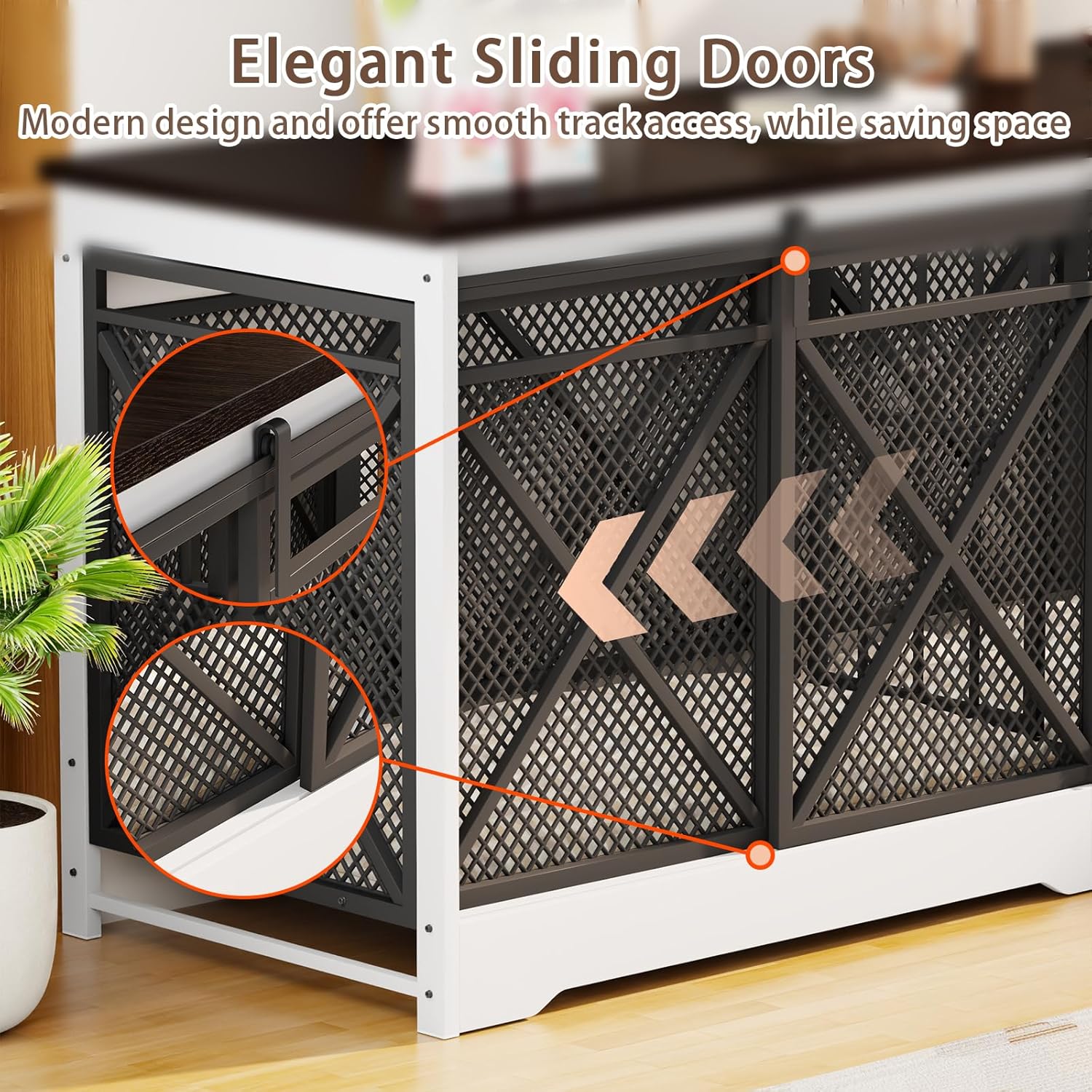 COZPAW 78 Inch Double Dog Crate Furniture, Extra Large Dog Kennel Indoor for Medium Large 2 Dogs, Heavy Duty Dog Cage Chew-Resistant Steel and Wooden Pet House with Removable Divider (White Brown)