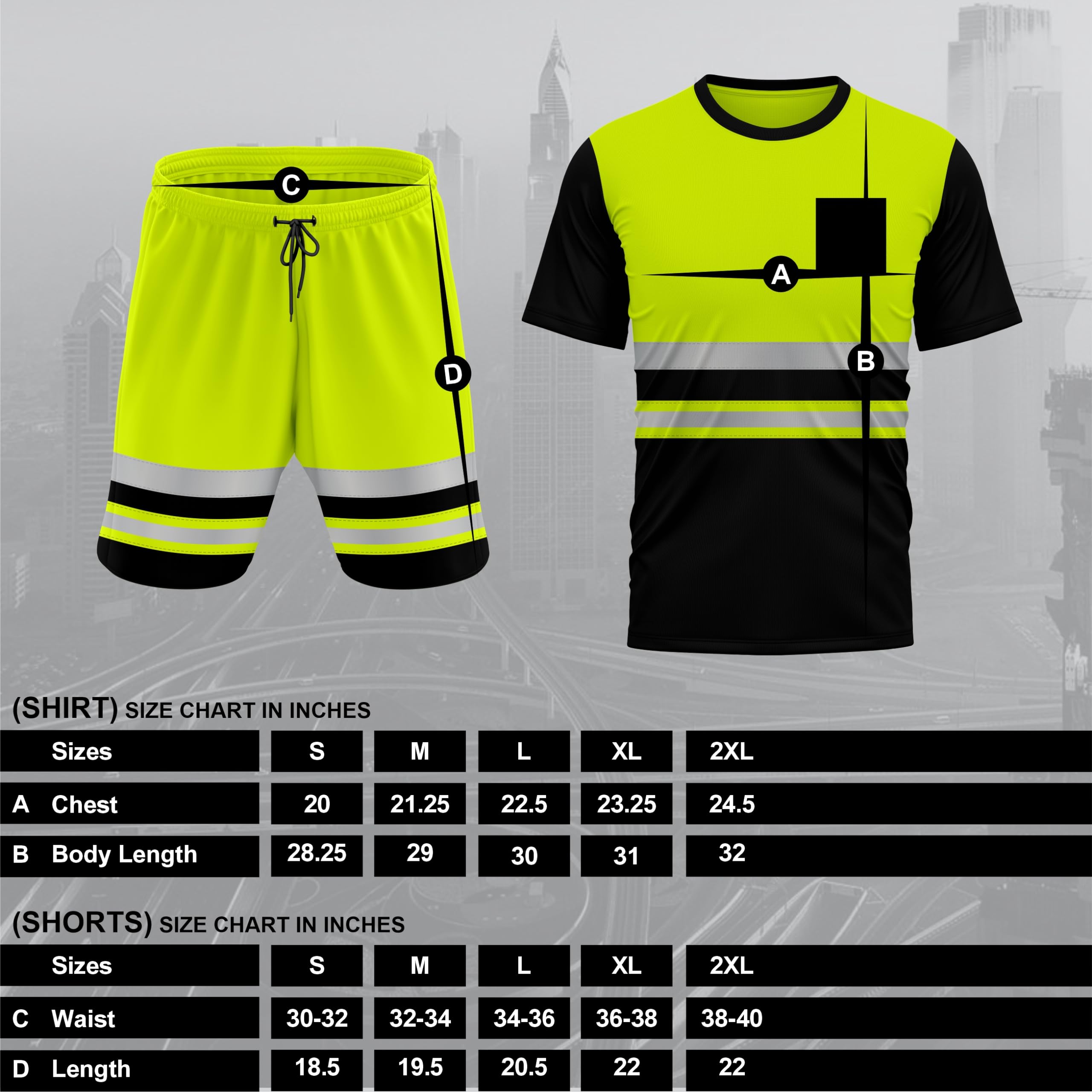mymixtrendz Survêtement réfléchissant haute visibilité à manches courtes pour homme avec cordon de serrage et poches latérales sur la poitrine sur le devant - 2 pièces S/2XL