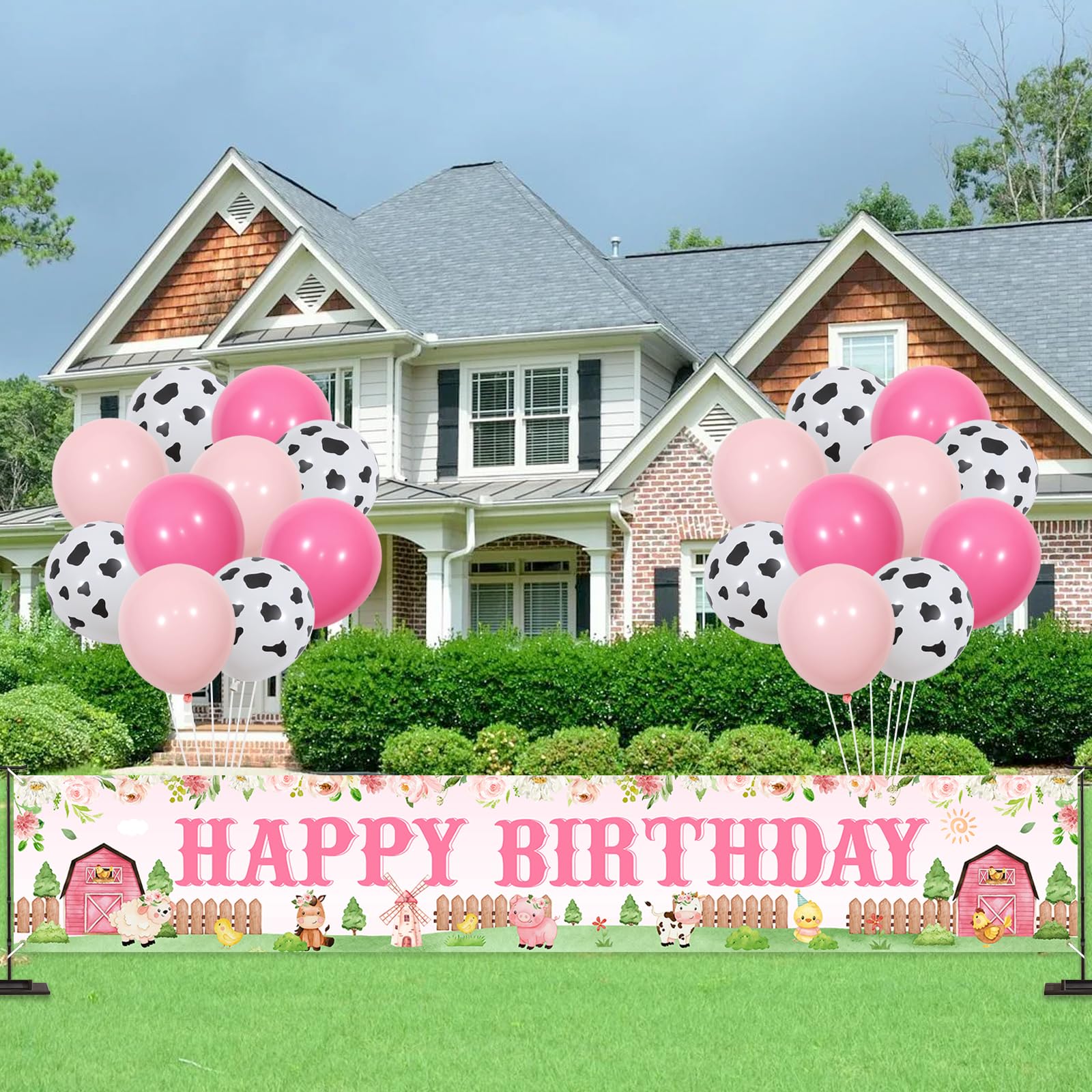 Finypa boerderijdieren feestdecoratie, schuurhof folieballonnen en cupcake topper (eend, kip, koe, schaap, varken, ezel) verjaardagsspeelgoed