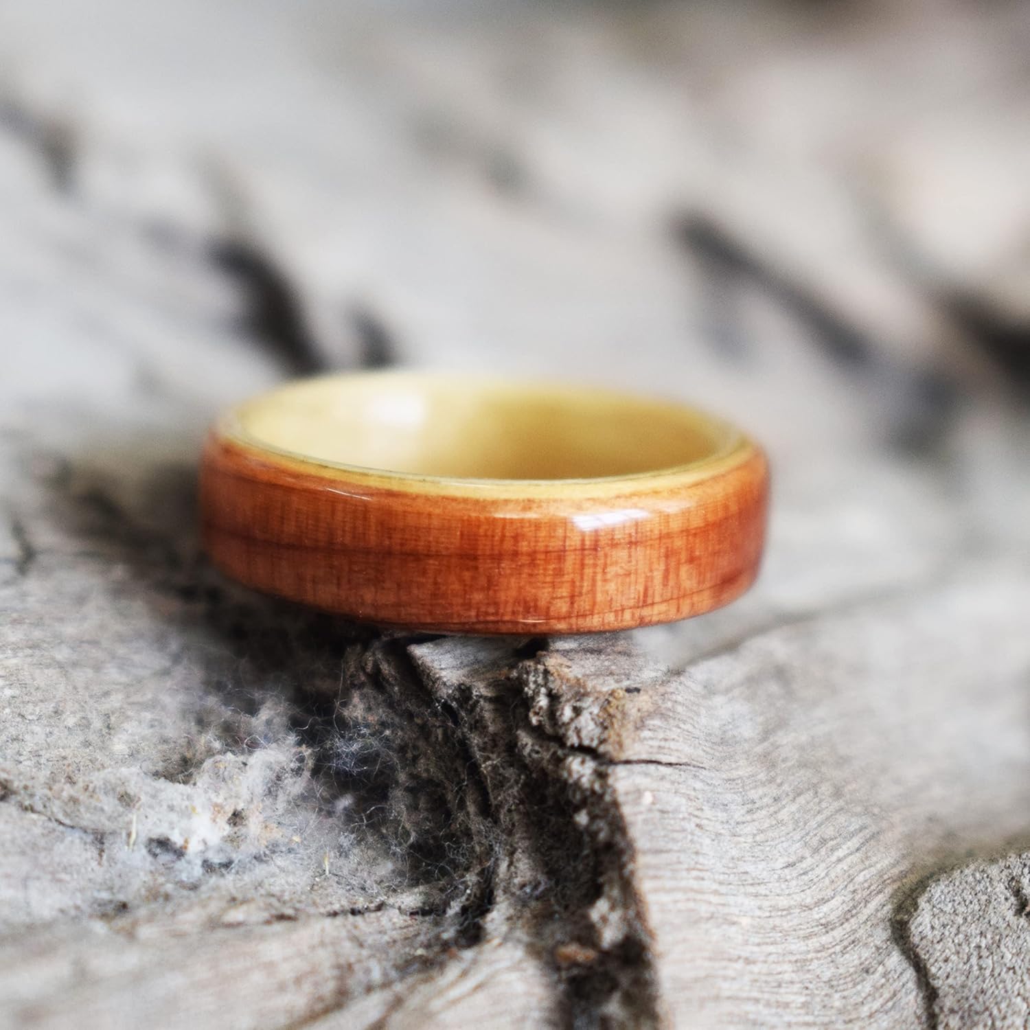 Red cedar and Mapple wood ring - bent wood ring - gemstone ring - beautiful wood ring - wedding rings