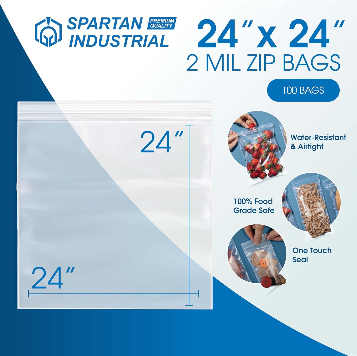 24" X 24" Extra Large Reclosable Zip Plastic Poly Bags (100 Count) - 2 Mil image 2