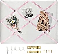 Aitakatta White Velvet Bulletin Board 17x13 Inch Pin Board with Pink Criss-Cross Ribbons - Memo Vision Board for Home Office Wall Decor