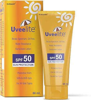 Uveelite Sunscreen SPF 50 Lotion 60ml | Broad Spectrum, Non Sticky, Oil Free, Water Resistance, Light Weight & Absorbing | Price In India