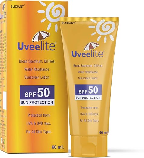 Uveelite Sunscreen SPF 50 Lotion 60ml | Broad Spectrum, Non Sticky, Oil Free, Water Resistance, Light Weight & Absorbing |...
