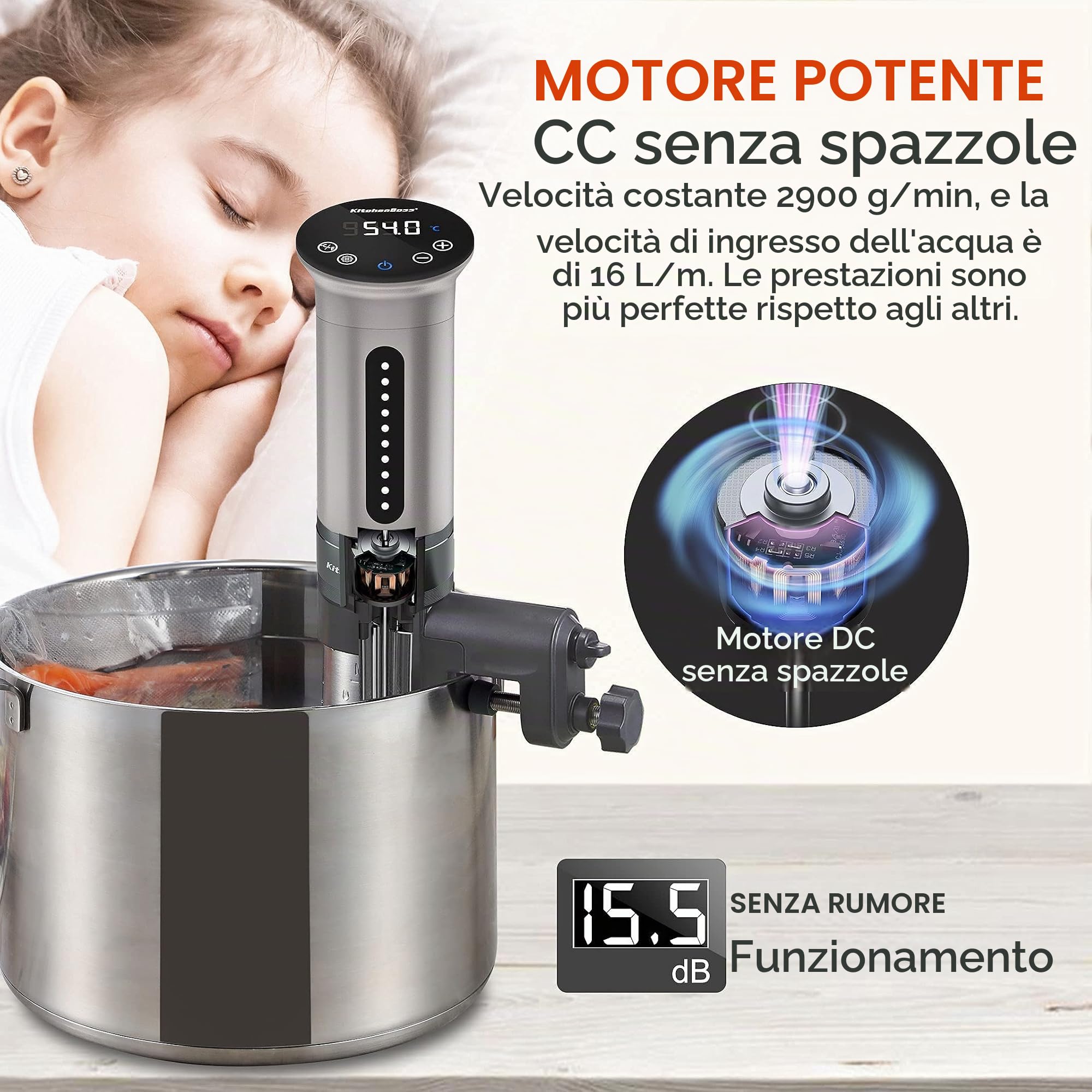 KitchenBoss Sous Vide Roner Cucina Bassa Temperatura 1100W Immersione Impermeabile IPX7 Circolat… — immagine 2 di 12