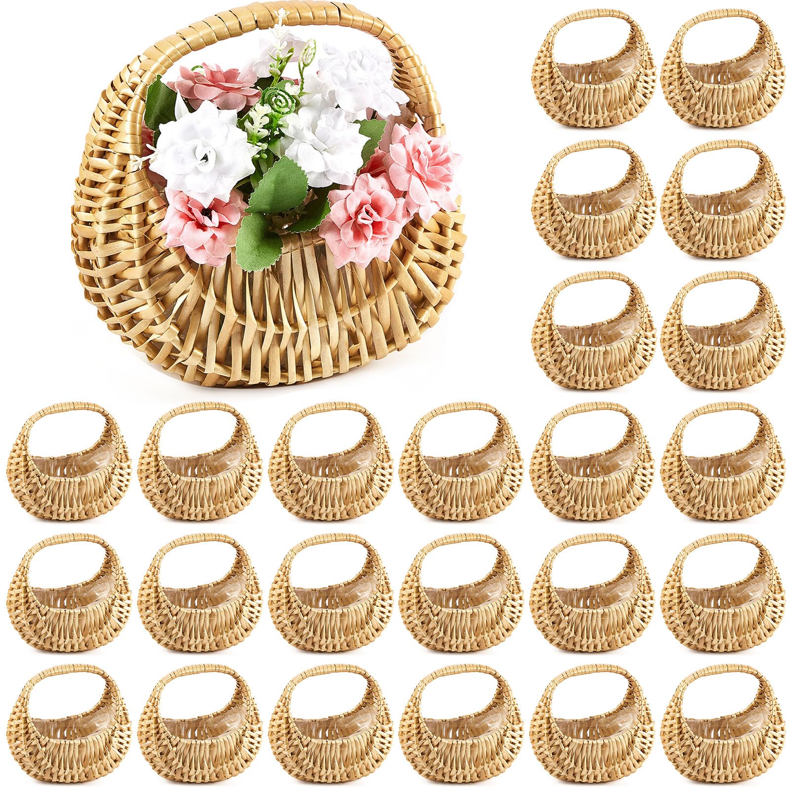 Taiyin 24 Pack Flower Girl Basket with Handle, 6.7 x 6.5 x 4.3 Inch