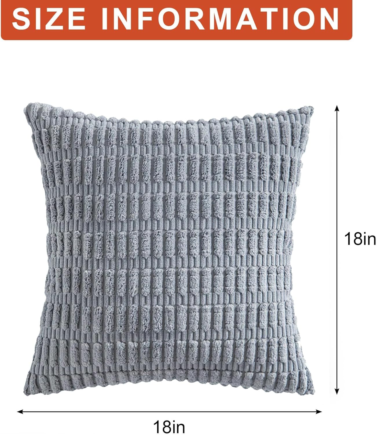 Pack of 2 Corduroy Decorative Throw Pillow Covers 18x18 InchSoft Boho Striped Pillow Covers Modern Farmhouse Home Decor for Sofa Living Room Couch Bed(Light Grey) - Image 7