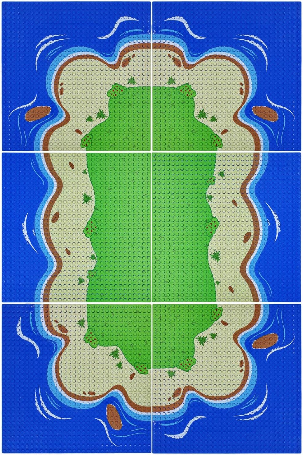 EKIND6-Pack 10" x 10" Beach Base Brick Plate Compatible with All Major Brands, Scenes Baseplates for Grass Oasis, Pirates Sea and More Building Blocks Kids Toy (2 Straight + 4 Curve)