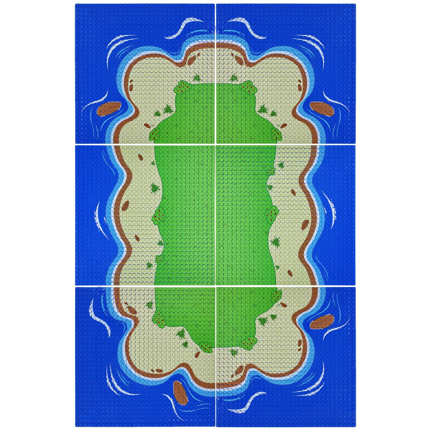 EKIND6-Pack 10" x 10" Beach Base Brick Plate Compatible with All Major Brands, Scenes Baseplates for Grass Oasis, Pirates Sea and More Building Blocks Kids Toy (2 Straight + 4 Curve)