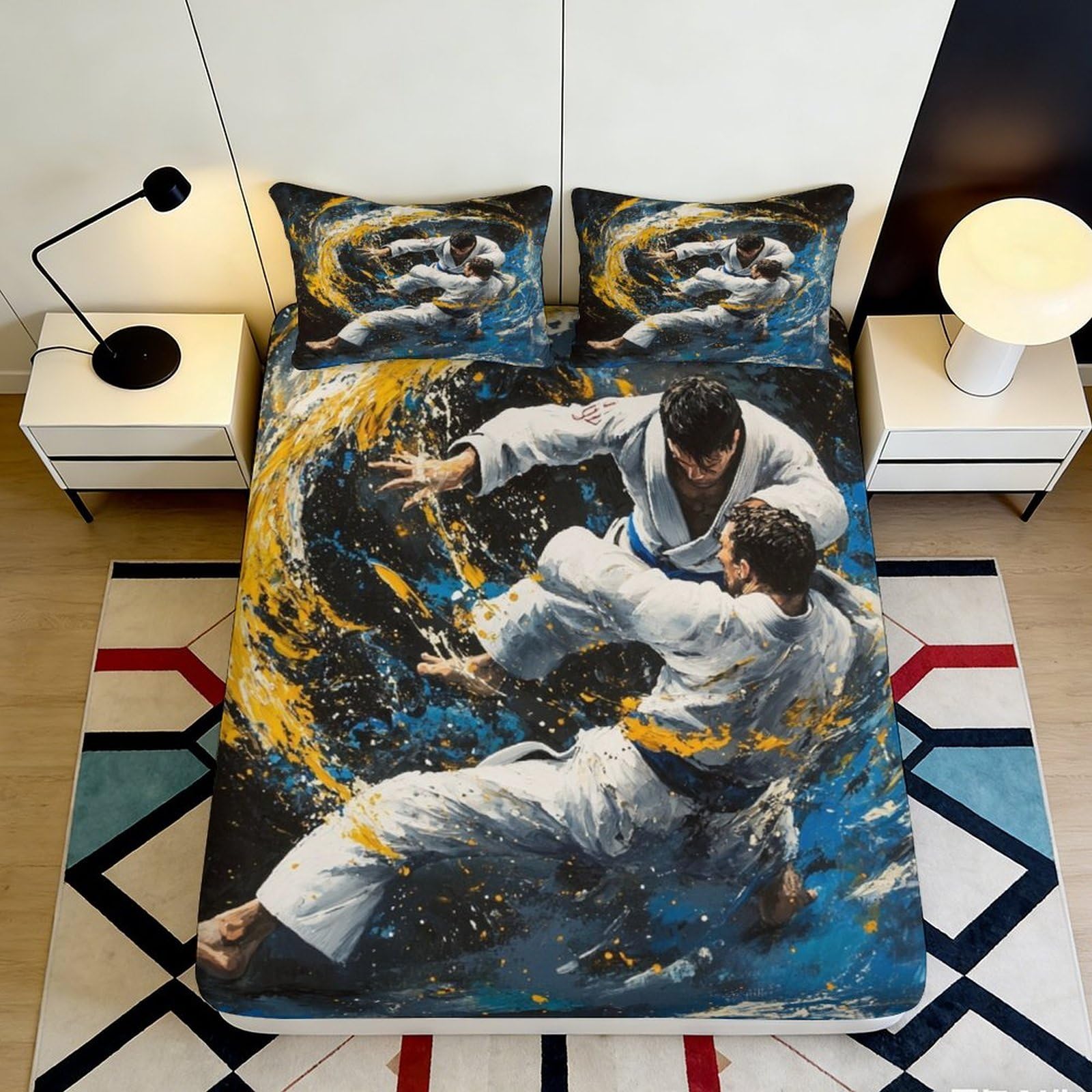 K1r3d9e5 Style-3 3D Printed Judo Martial Arts Fitted Sheet Microfiber Soft Breathable Abstract Splash Mattress Cover For Bedroom Decor 90X200x25cm