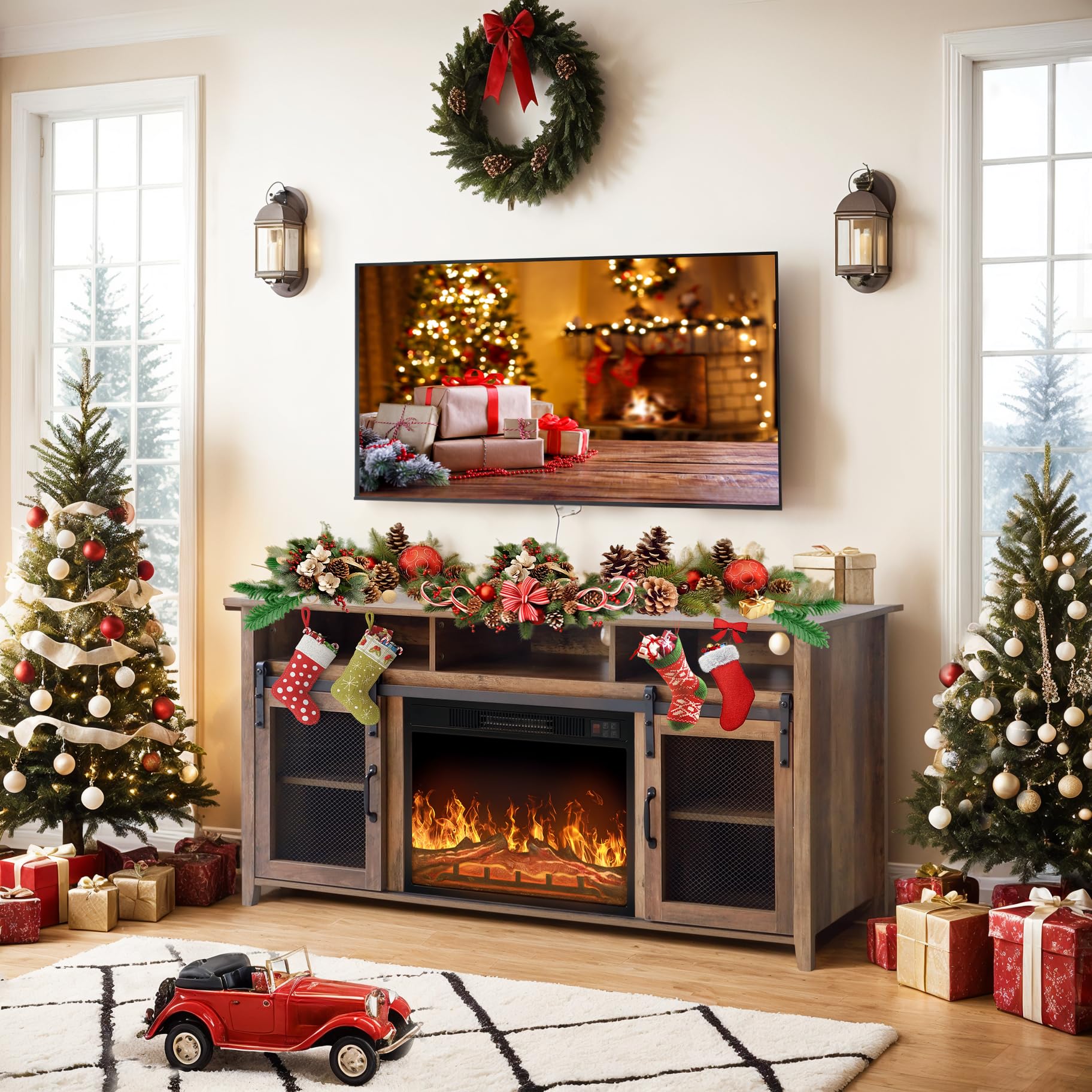 ENSTVER Fireplace TV Stand up to 65