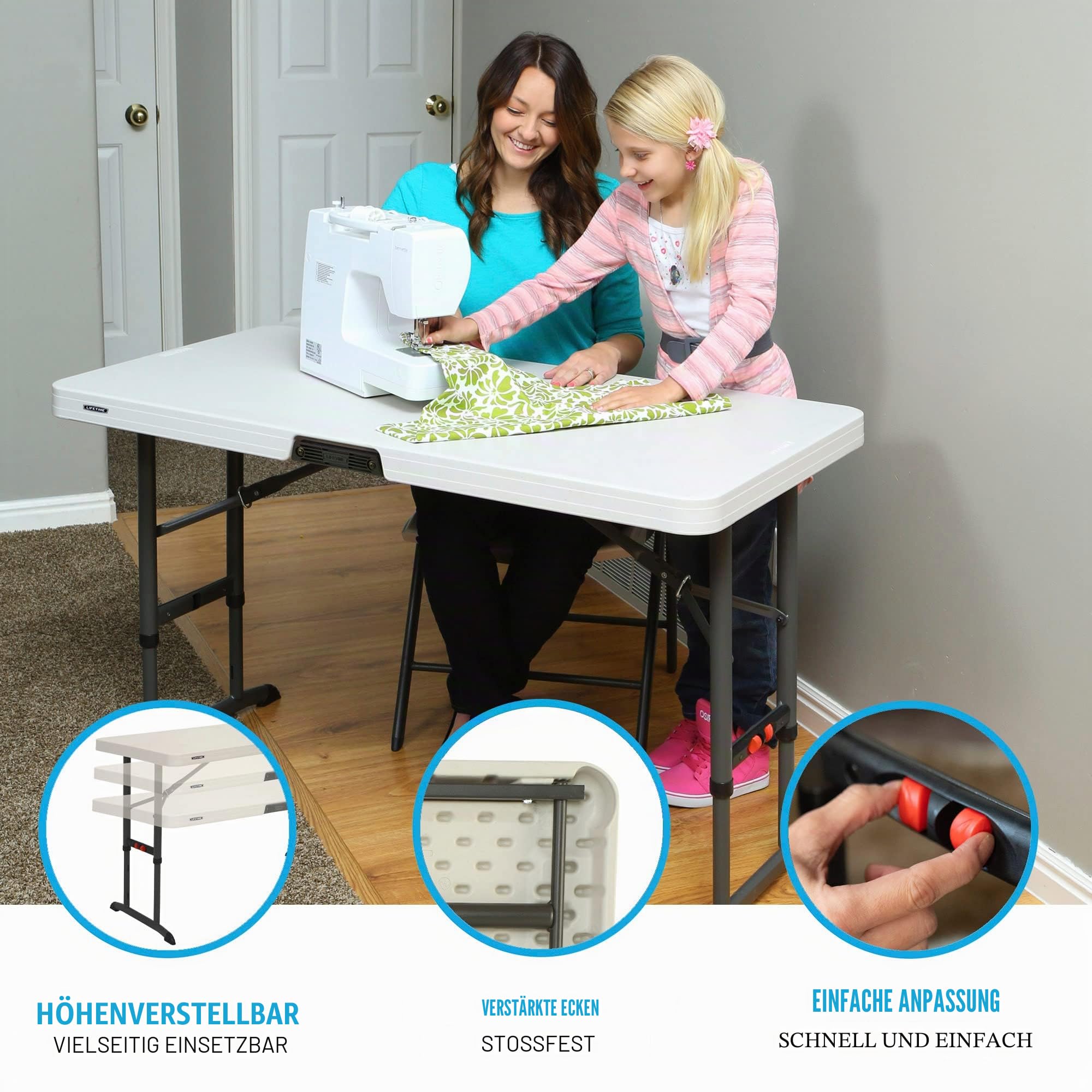 Lifetime 92121 – Ultra-robuster, quadratischer, tragbarer, zusammenklappbarer Catering-Tisch | Maße 122 x 61 cm, höhenverstellbar | Gewicht 11 kg, langlebig und widerstandsfähig | Kapazität 4 Personen