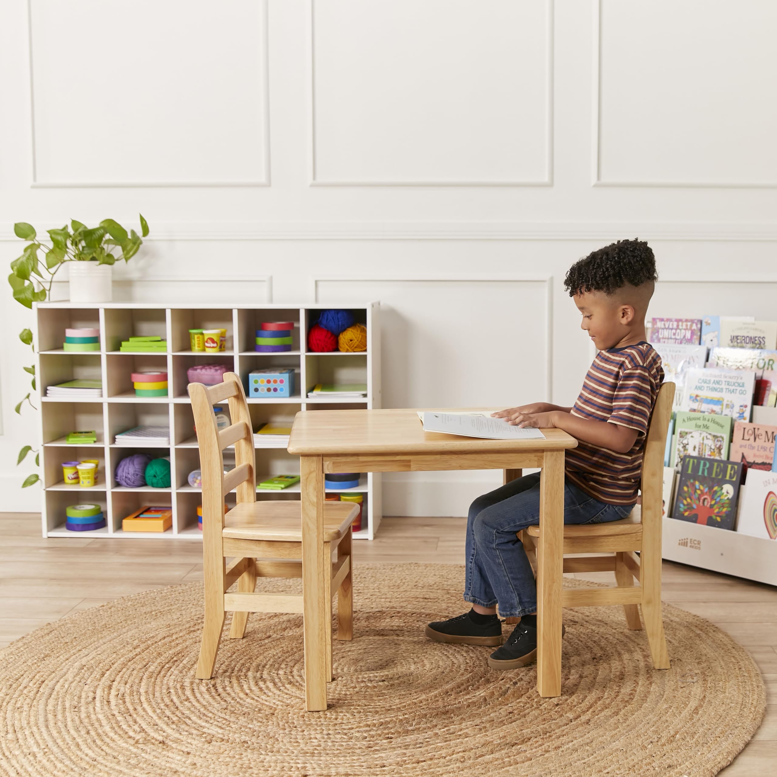 ECR4Kids Streamline 25 Cubby Tray Storage Cabinet, 5x5, Classroom Furniture, White Wash