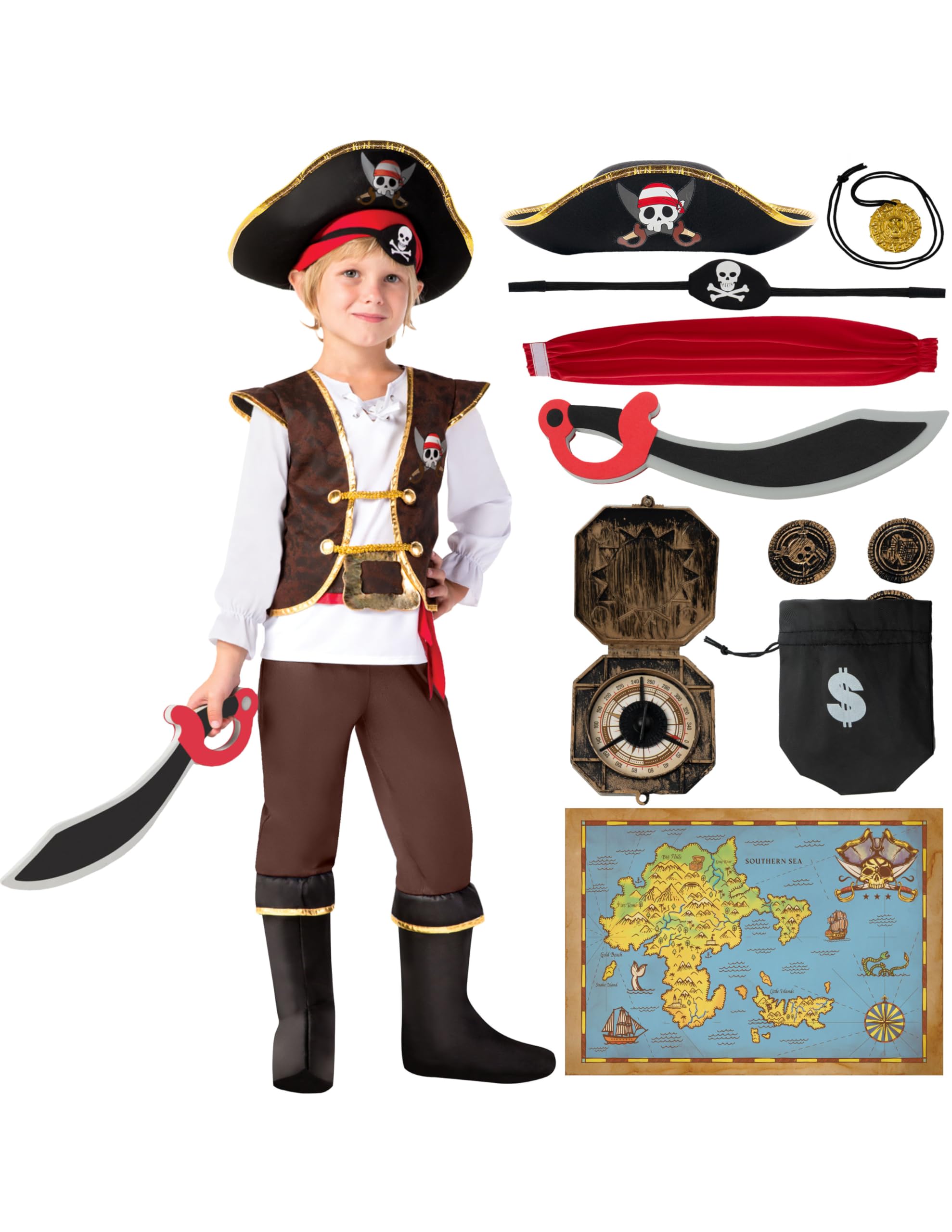 Spooktacular Creations Halloween Pirate Costume Kids, Boys Pirate Costume Set for Toddler Halloween DressUp, Themed Party