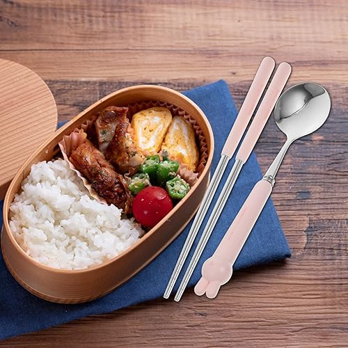 Miniatura 8 de Utensilios de viaje con estuche, utensilios portátiles con forma de conejo, palillos, tenedor, cuchara, juego para viajes, picnic, cubiertos