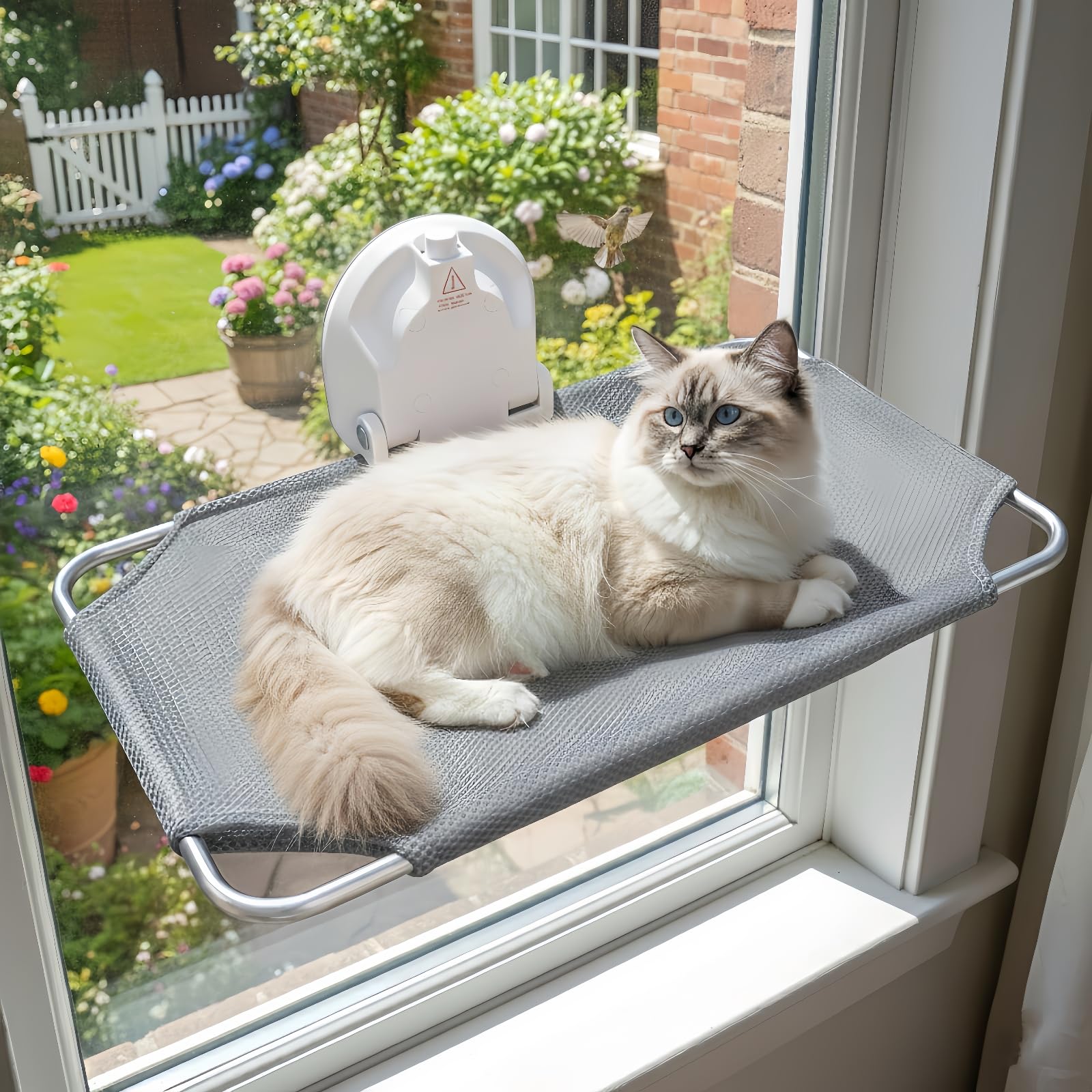 Perchoir de fenêtre pour chat, hamac de fenêtre sans fil, siège pour chat pour rebord de fenêtre, hamac pliable pour grands chats avec ventouses, cadre en métal robuste, housse en tissu amovible