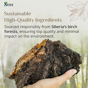 Sayan Siberian Pure Raw Coarse Chaga Powder 4 Oz / 113g Premium Wild Forest Harvested Super Antioxidant Tea Supports Immune System and Digestive Health Focus, Energy, Clarity, Wellness - Non-GMO