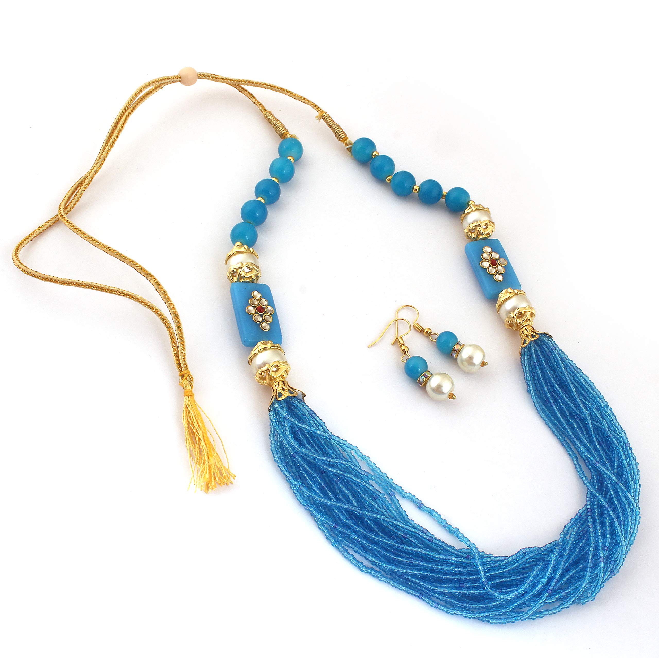 AHOORA Ethnic Cheed Turquoise Glass Beads Multi-string Necklace with Earrings Set for Women (B08RDGYSV4) Amazon Price History, Amazon Price Tracker