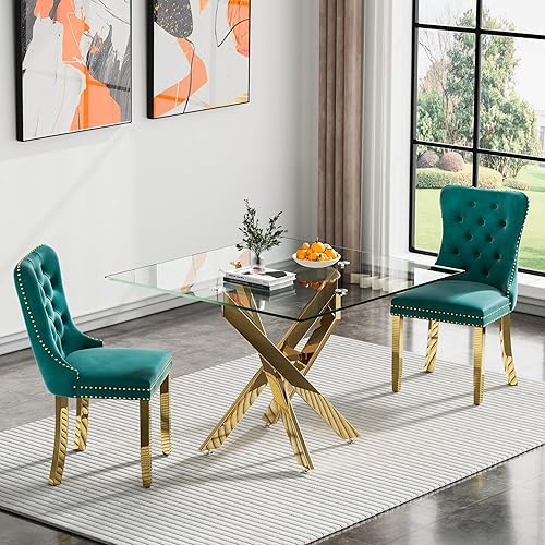 Vista 52 de Juego de comedor cuadrado moderno dorado de 36 pulgadas, mesa de cristal de 5 piezas y 4 sillas tapizadas de terciopelo Mesa y 4 Sillas Beige,Mesa