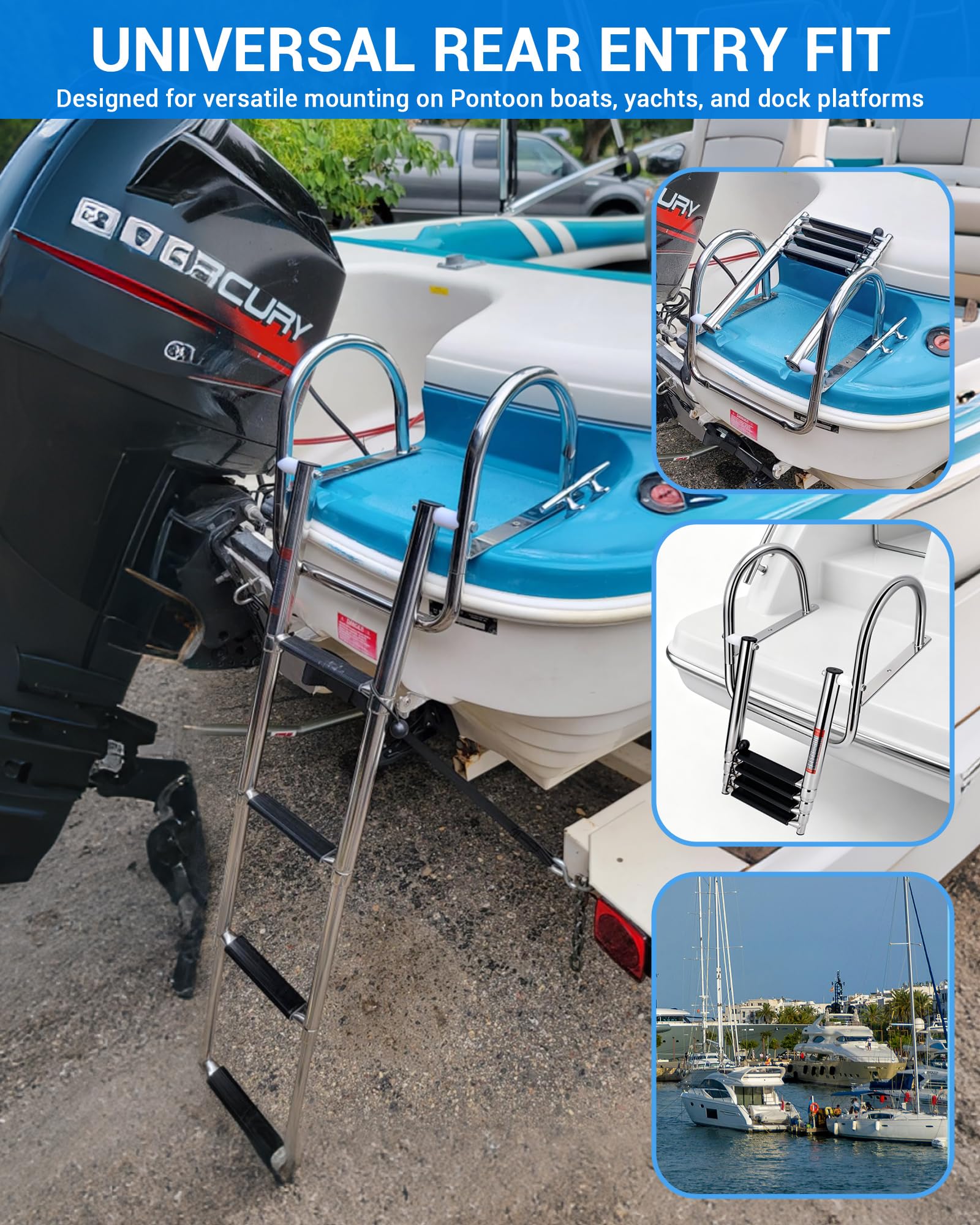 Scaletta telescopica in acciaio inox a 4 gradini per imbarcazioni marine e piscine, 249,5 kg (4 gradini)