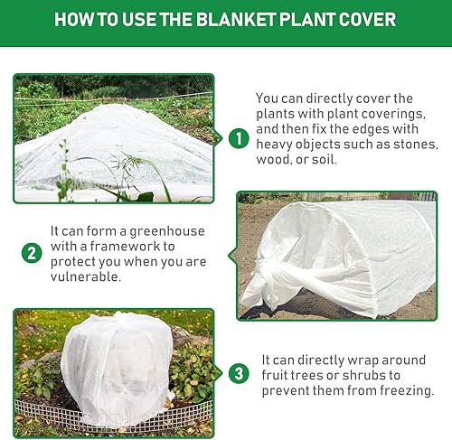 Miniatura 6 de Plant Covers Freeze Protection Kit with 6 Pcs Garden Hoops & Clips, 10 ft x 50 ft Garden Frost Cloth Plant Covers for Winter Protection, Floating