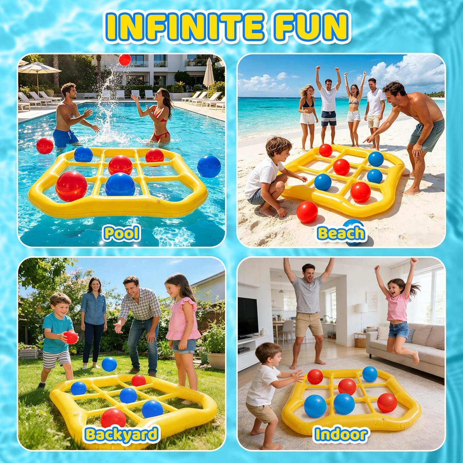 Set de Jeux de Piscine, Tic-Tac-Toe Gonflable avec 10 Balles, Jeu de Morpion Gonflable pour Adultes, Bouée de Piscine Gonflable pour 2 à 10 Joueurs,Jeux pour Fêtes Familiales Piscine