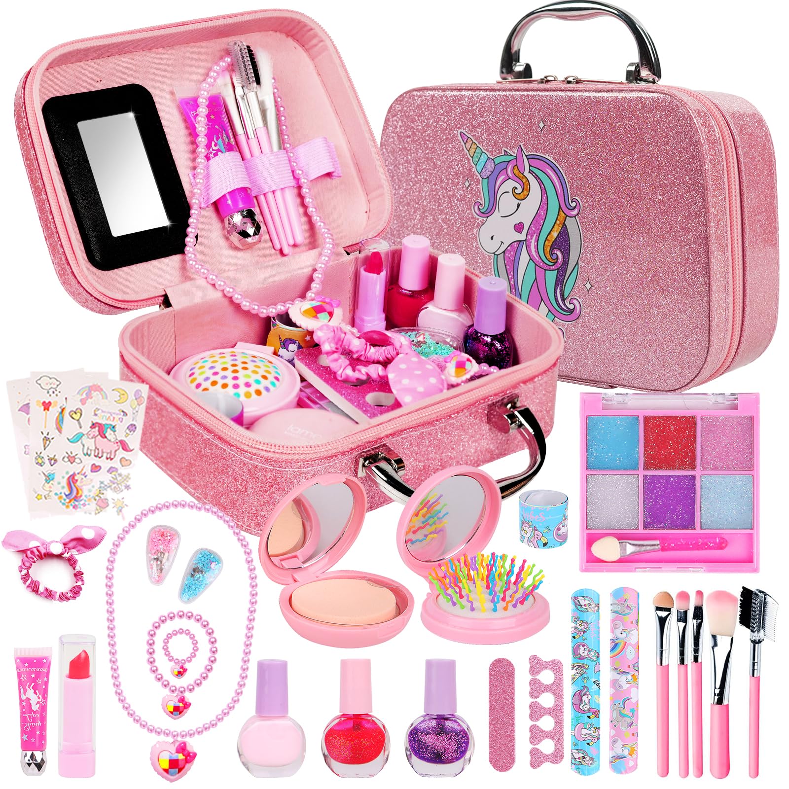 Maquillaje para Niñas, Set de Cosméticos Lavable, Juego de Maquillaje y Seguro Kit de Maquillaje para Niños, Regalo de Princesa para Niñas, Cumpleaños y Navidad de para Niñas 3 4 5 6 7 8 9 10 Años