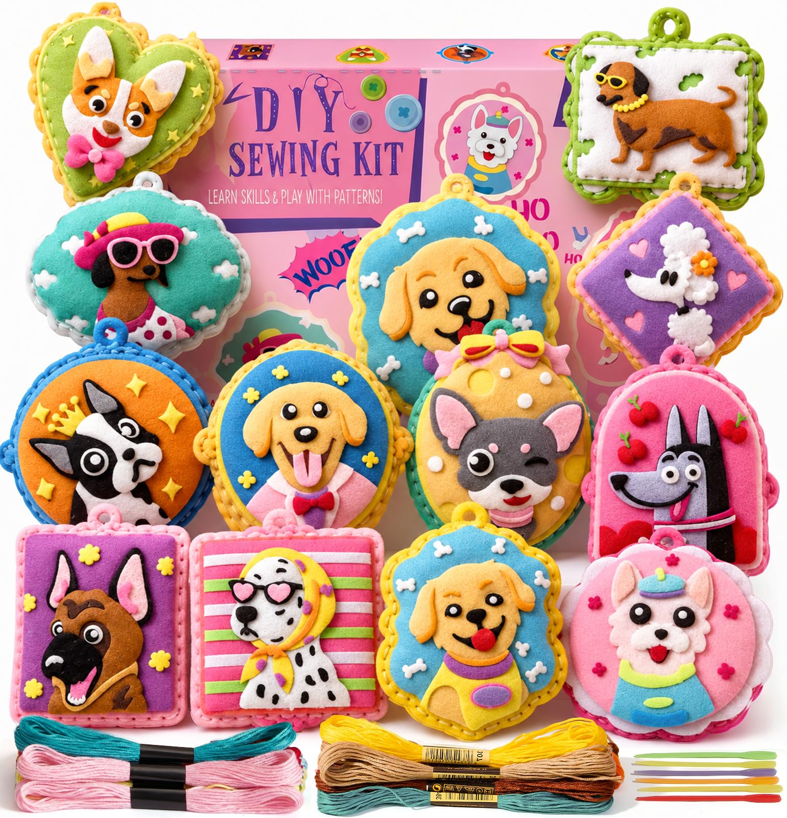 Toylink Kit Cucito in Fieltro per Bambini, Kit Lavoretti Creativi per Bambini con 12 Feltro & Fili da Ricamo & Aghi di Plastica, Fai Da Te Regalo Bambina Bambino 6 7 8 9 Anni