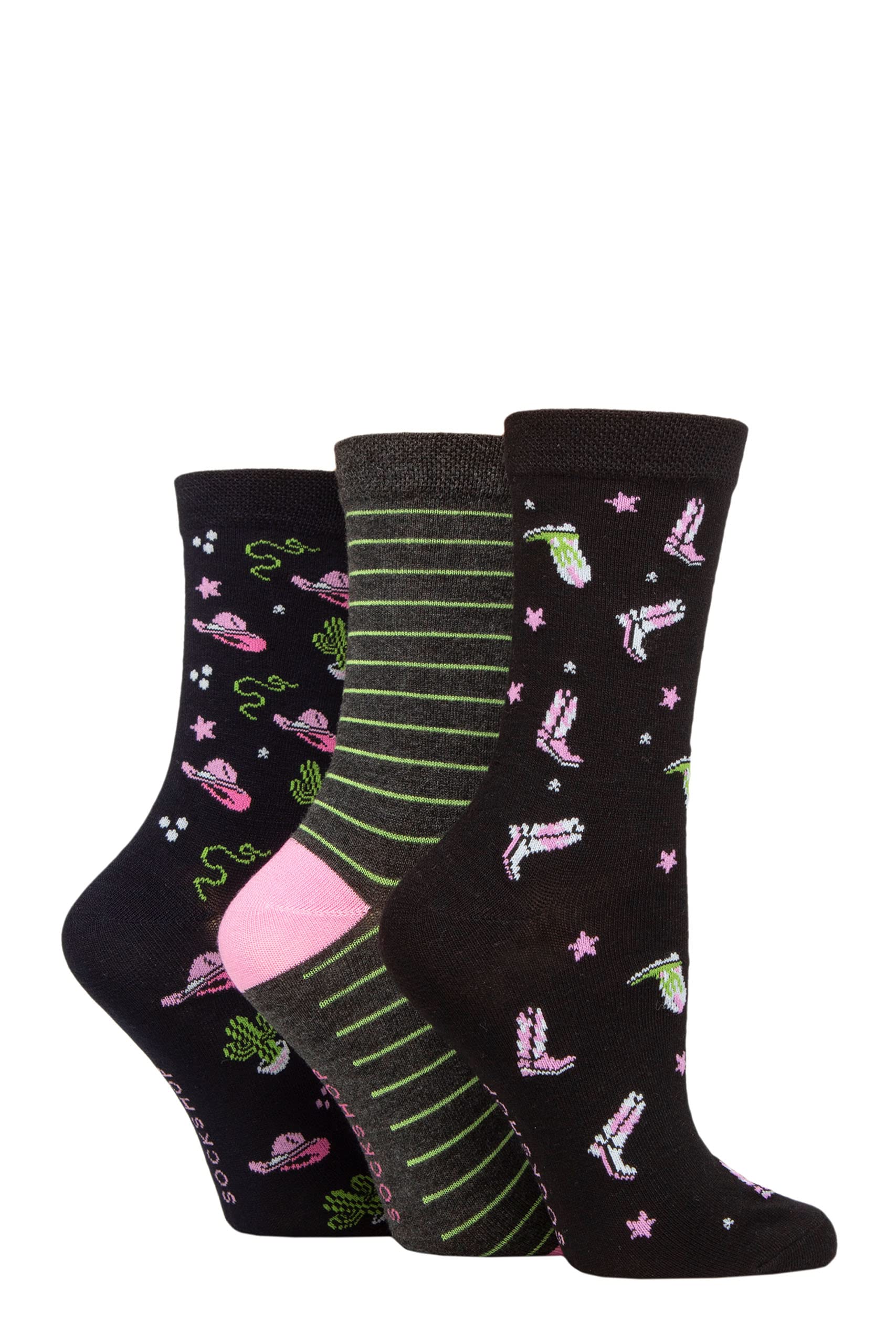 SockShop Lazy Panda Ladies Novelty Bamboo Socks Pack of 3 Cowboy 4-8