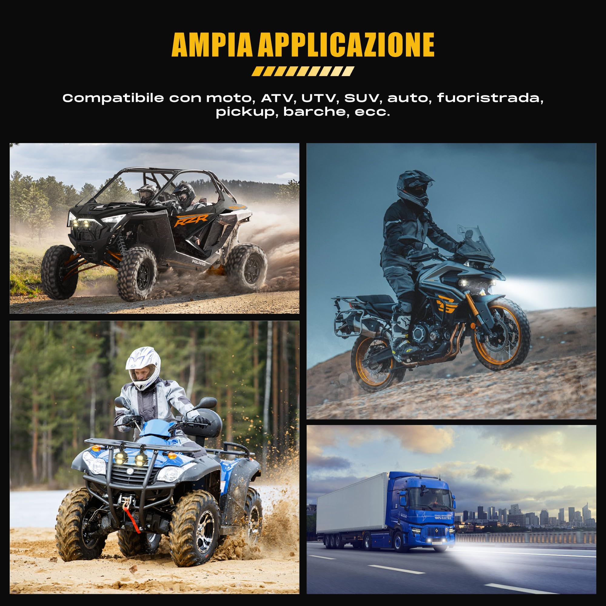 FUTURE EYES Fari Supplementari Moto Omologati E57 CE, 120W 12000LM Faretti LED Supplementari, Fendinebbia Moto Doppia Lente, IP67 Impermeabili
