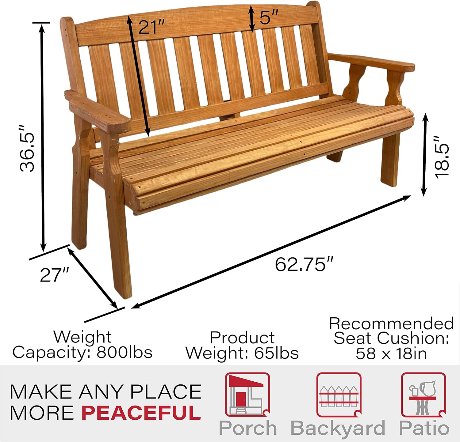 Amish Casual Outdoor Heavy Duty 800 LB Mission Pressure Treated Garden Bench(5 Foot, Cedar Stain)