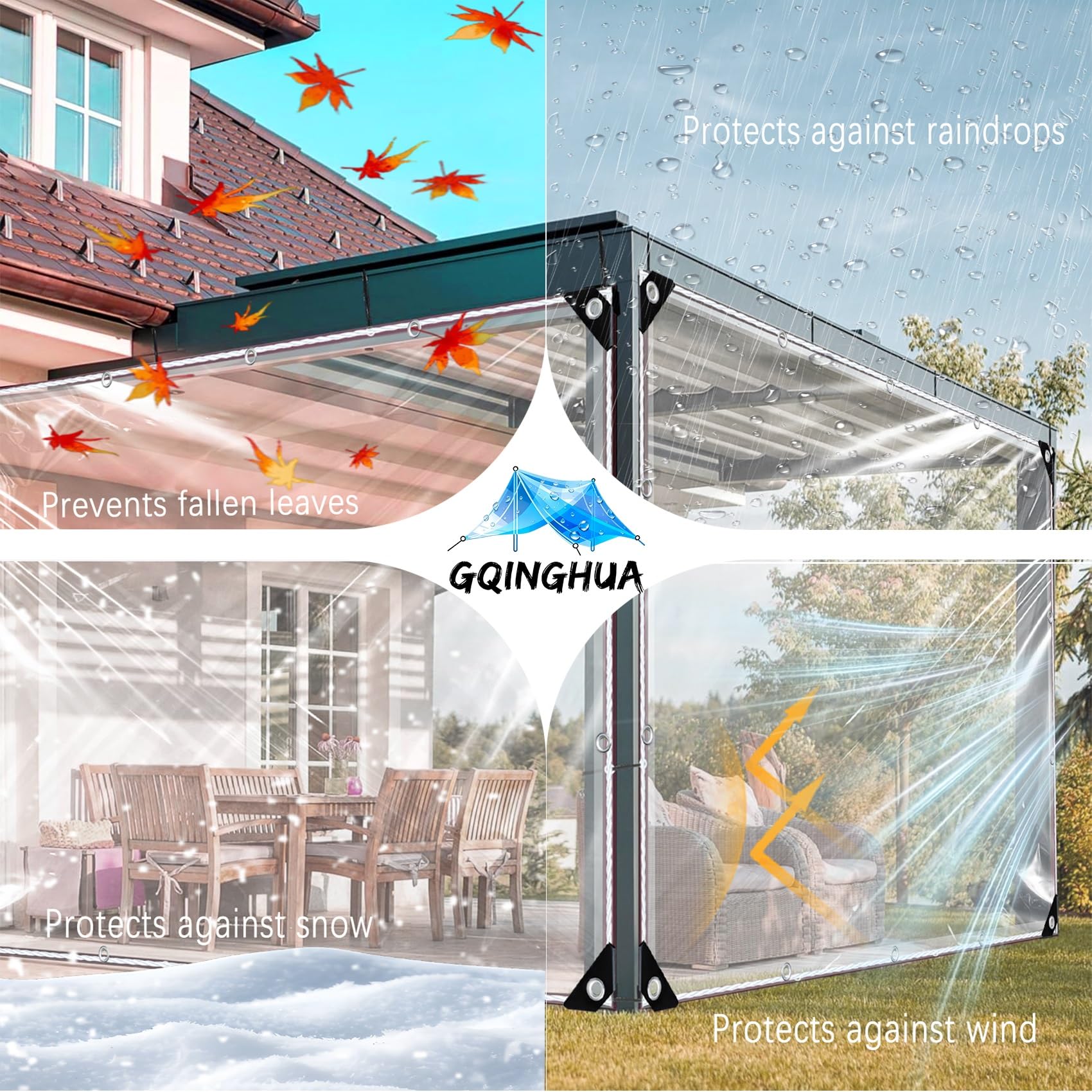 Plandeka Wytrzymała Wodoodporna 320 x 670 cm, Wytrzymały, Wodoodporny, Wzmocniony, Przezroczysty, Odporny Na Rozdarcia, Wiatroodporny, Duża Plandeka Wodoodporna Z Oczkami Do Ogrodu Mebli, A