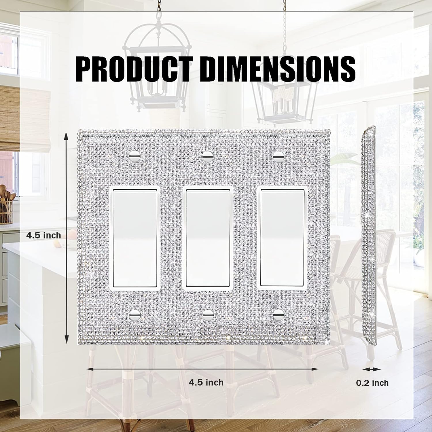 Gaocai 2 Pcs Shiny Silver Rhinestones Wall Plates Light Switch Cover Decorative Outlet Covers For Kitchen Bathroom Outlet Covers Wall Plate